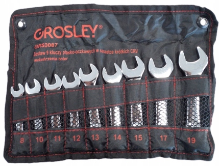 Zestaw 9 kluczy płasko-oczkowych krótkich Grosley