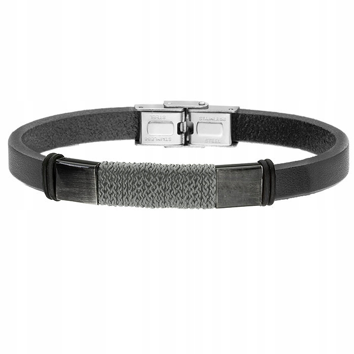 Pánský kožený ocelový náramek BA704S Manoki