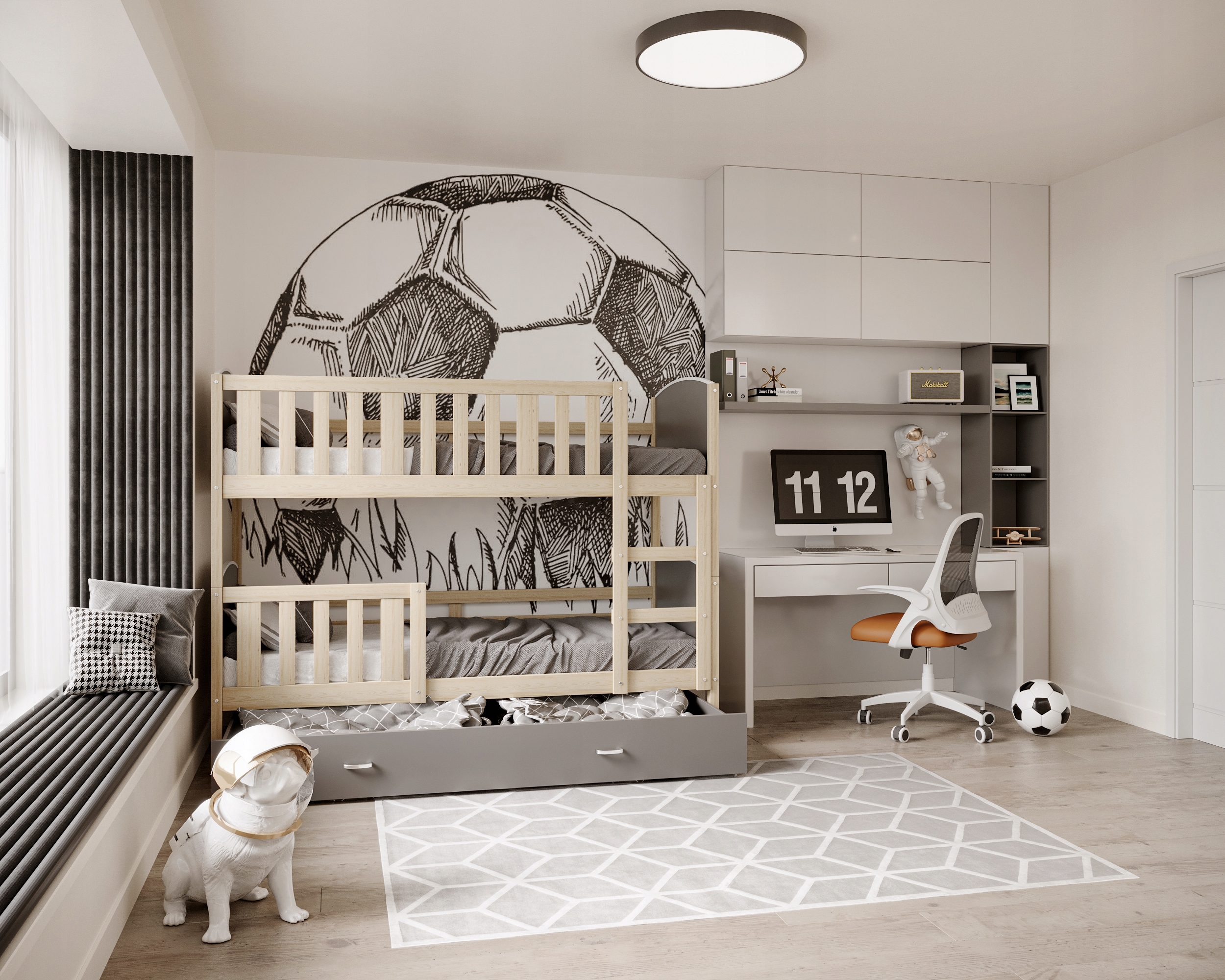 Łóżko piętrowe 190x80 szare białe TAMI Marka AJKmeble