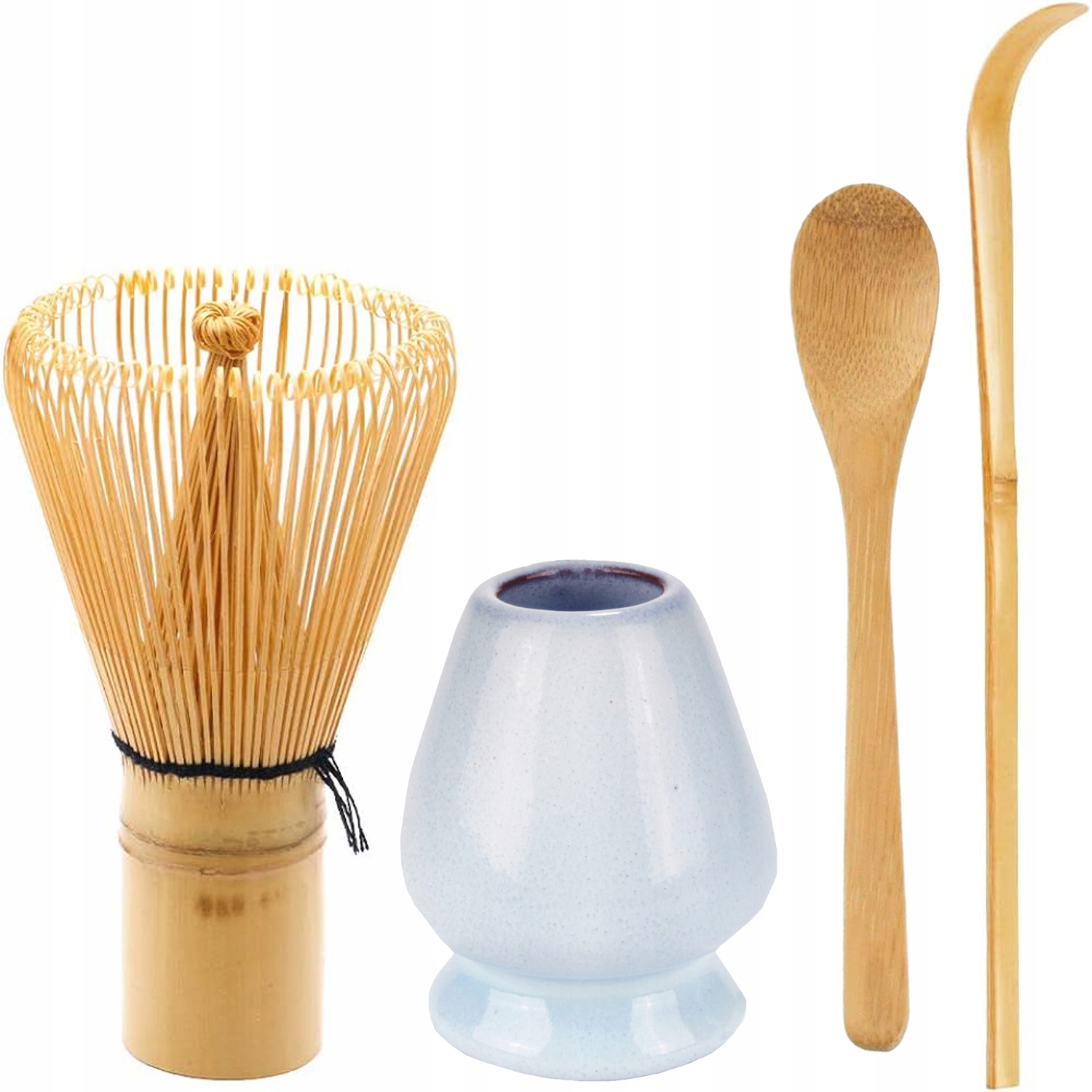 Levně Bambusová Metla Na Matchu 4 Kusů Chasen Lžíce Chashaku Stojan