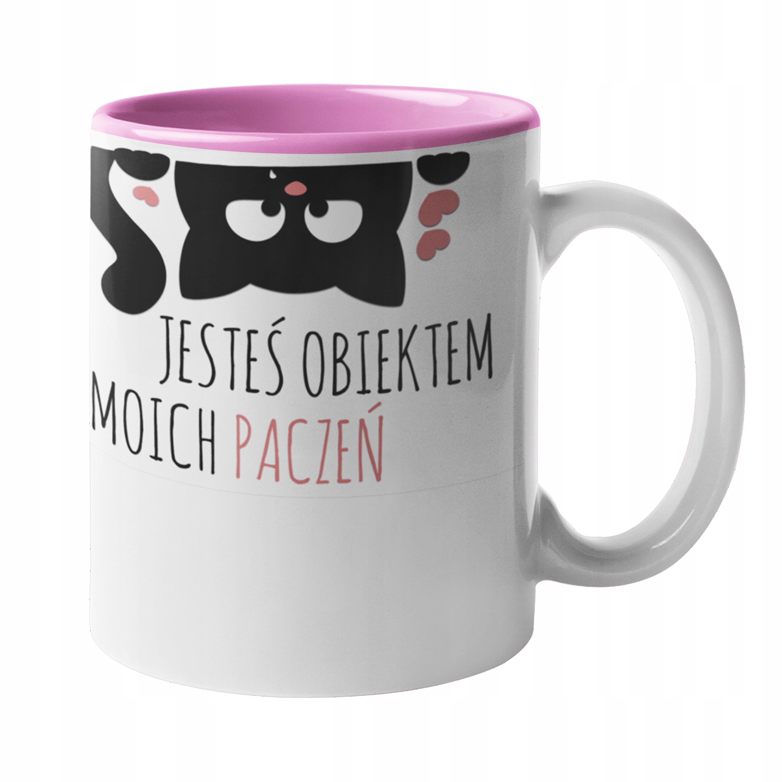 

Śmieszny kubek kot kotem różowy środek