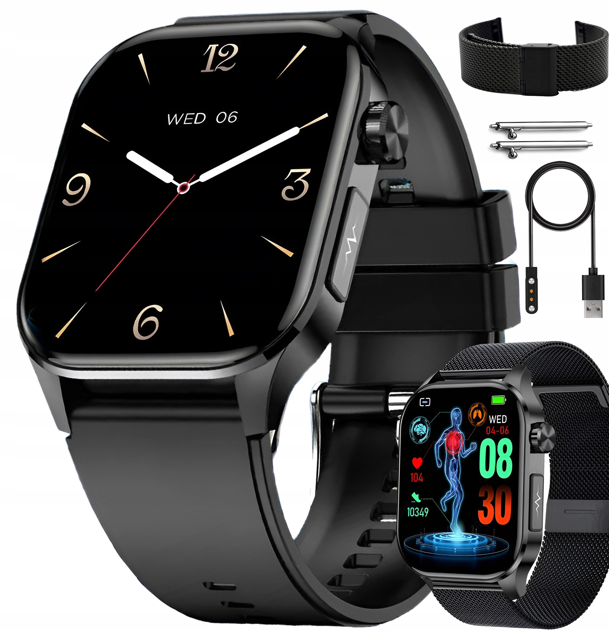 ZEGAREK SMARTWATCH Rozmowy EKG GLUKOZA CIŚNINIOMIERZ PULSOMETR AMOLED Materiał paska guma