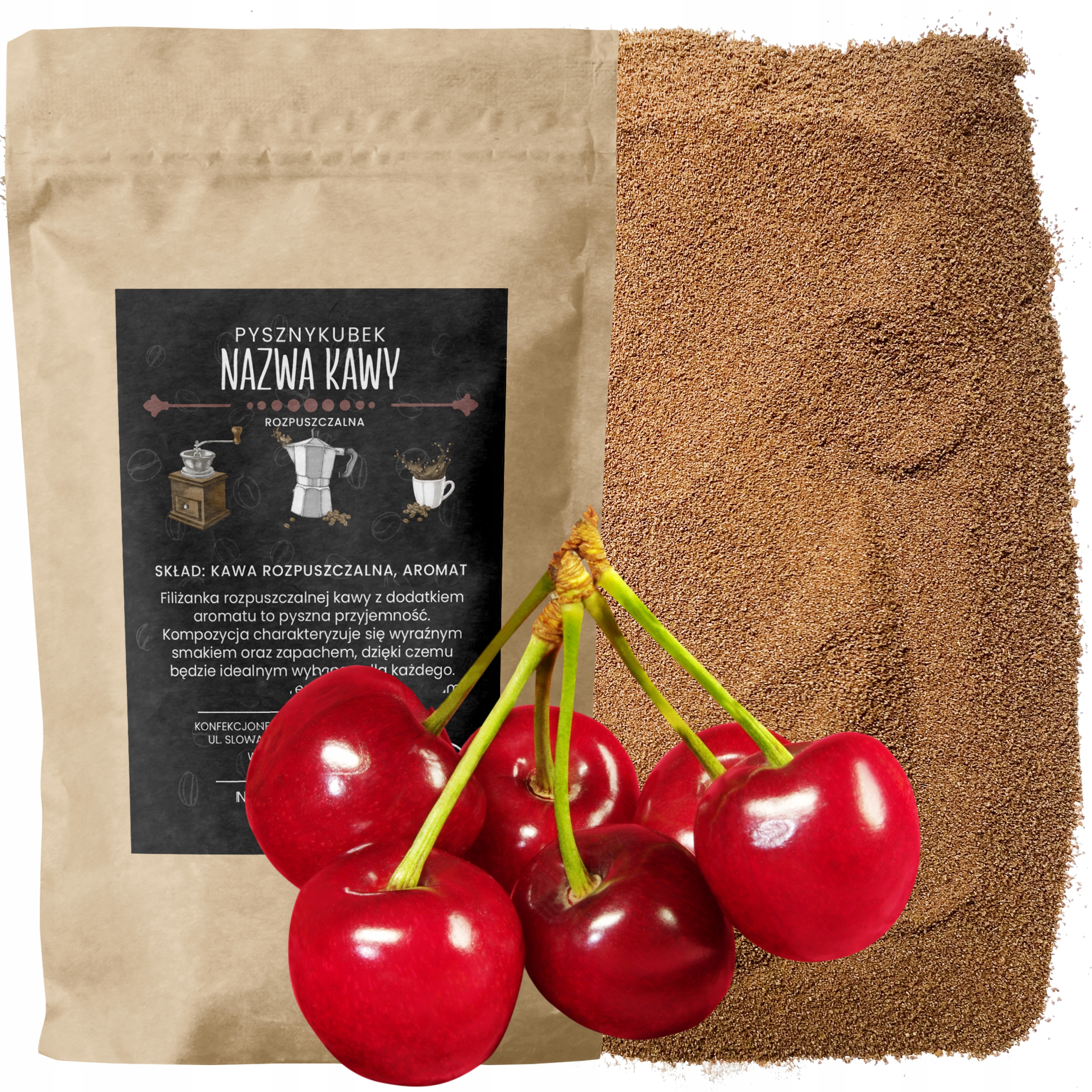 Kawa Rozpuszczalna smakowa Wiśnie W Czekoladzie 1000g 1KG jakość