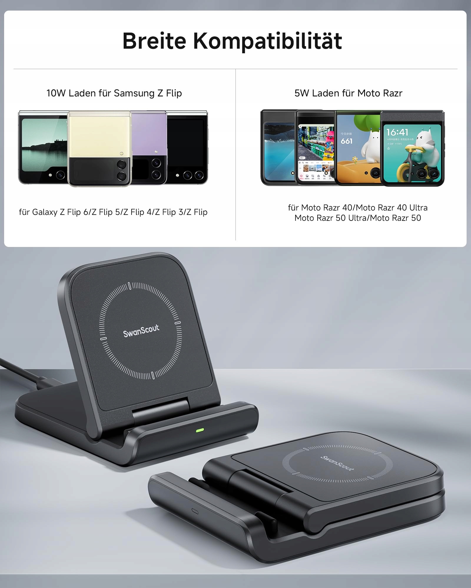 SwanScout Stacja ładująca do Samsung Z Flip 6, SwanScout 501S, składana — miniatura 2