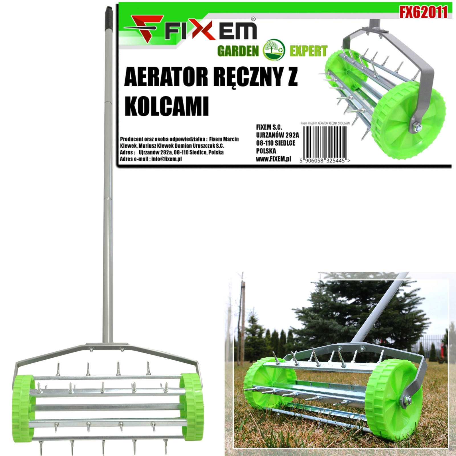 Aerator Ręczny Do Trawnika 420mm Wałek Z Kolcami Areator Trawy