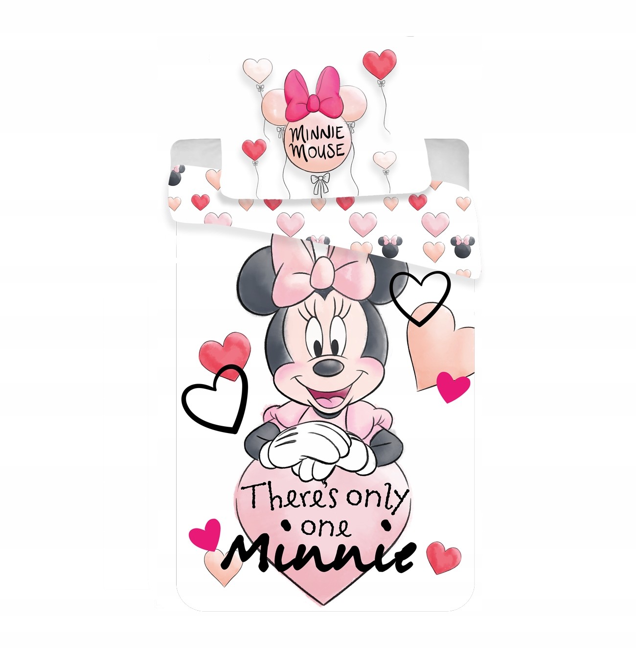 

Pościel 140x200 Myszka Minnie biało różowa serce