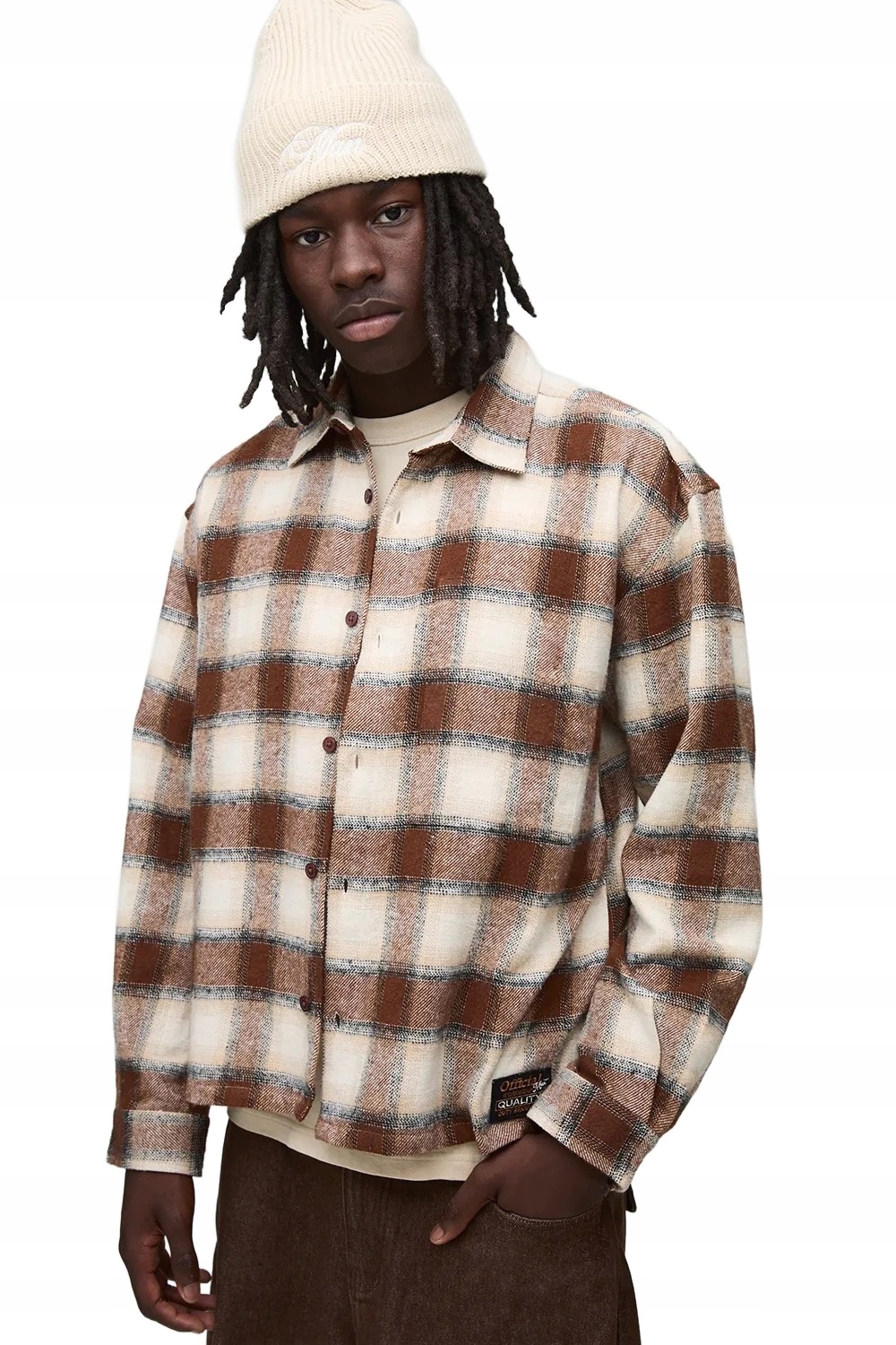 Boohooman Pánská Košile Casual S Hnědobéžovou Kostkou A Dlouhým Rukávem Xs Z3A