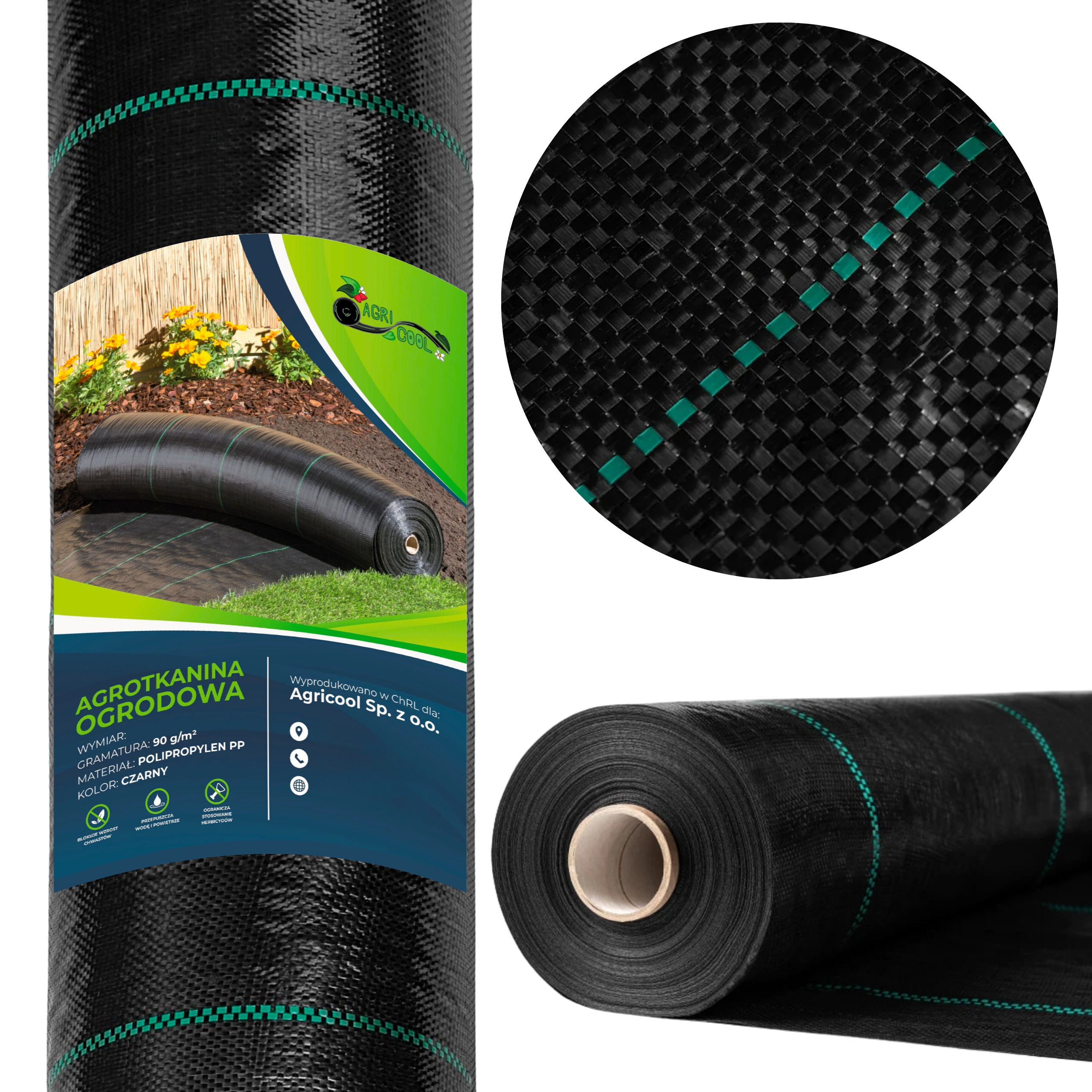 Agrotkanina agrowłóknina 90g /m2 czarna 3,2 x 50m Mocna UV3% Antychwastowa