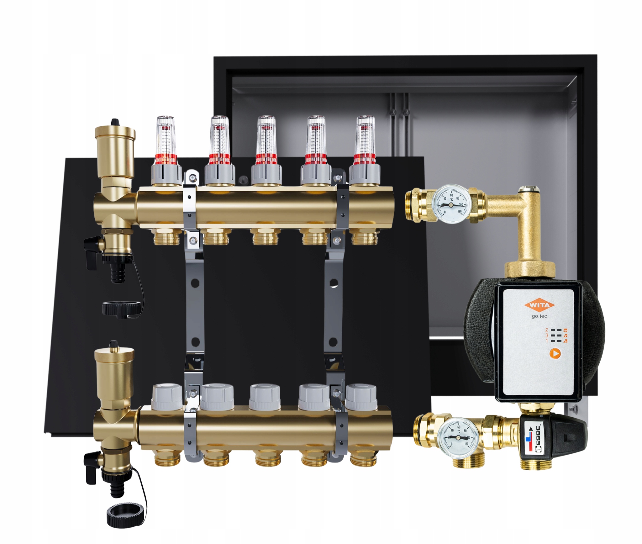 Rozdělovač pro podlahu 5 okruhů s skupinou Wita podomítkový box