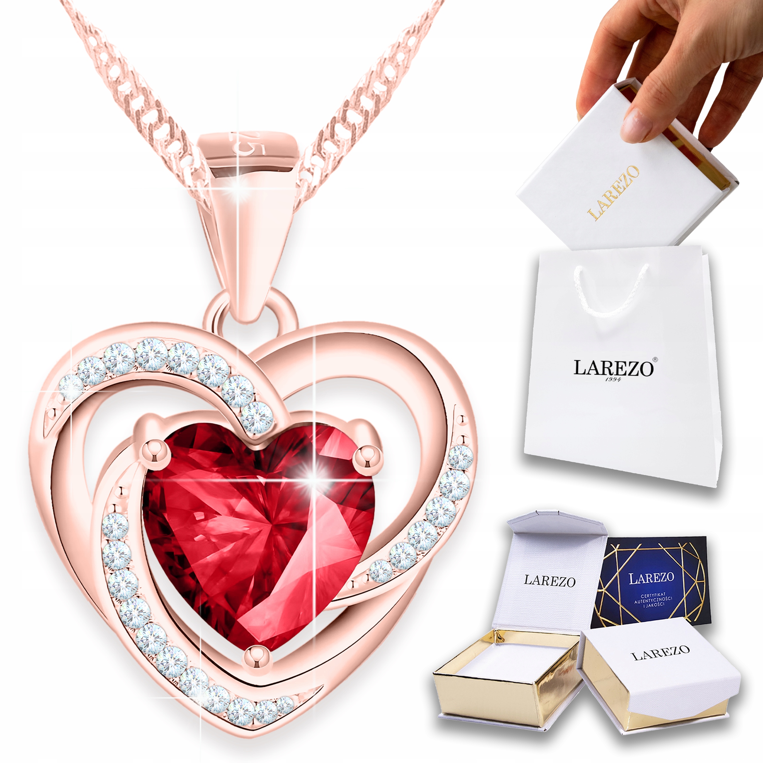 Pozlacený náhrdelník s červeným srdcem Talisman lásky Srdce Stříbro 925