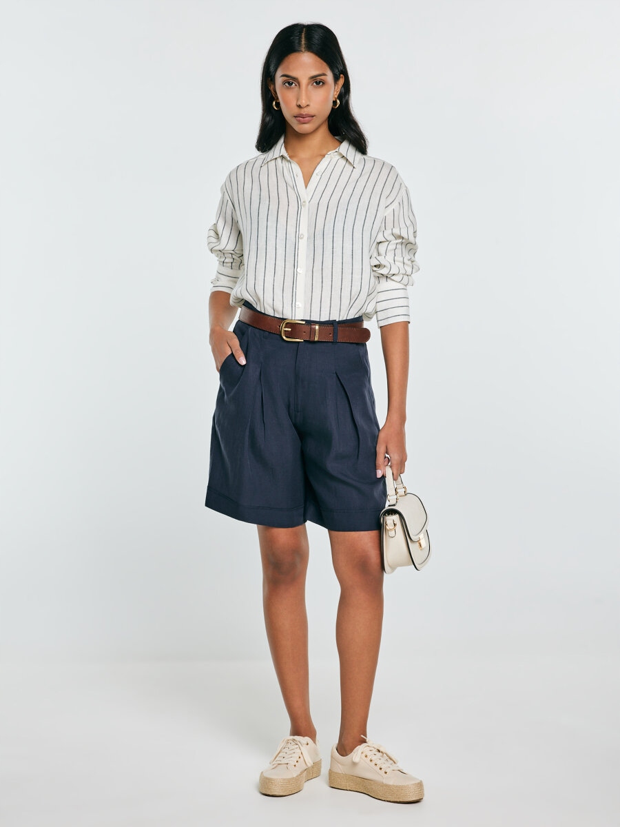 Big Star Dámské šortky s příměsí lnu, tmavě modré, Maryliana 403 M