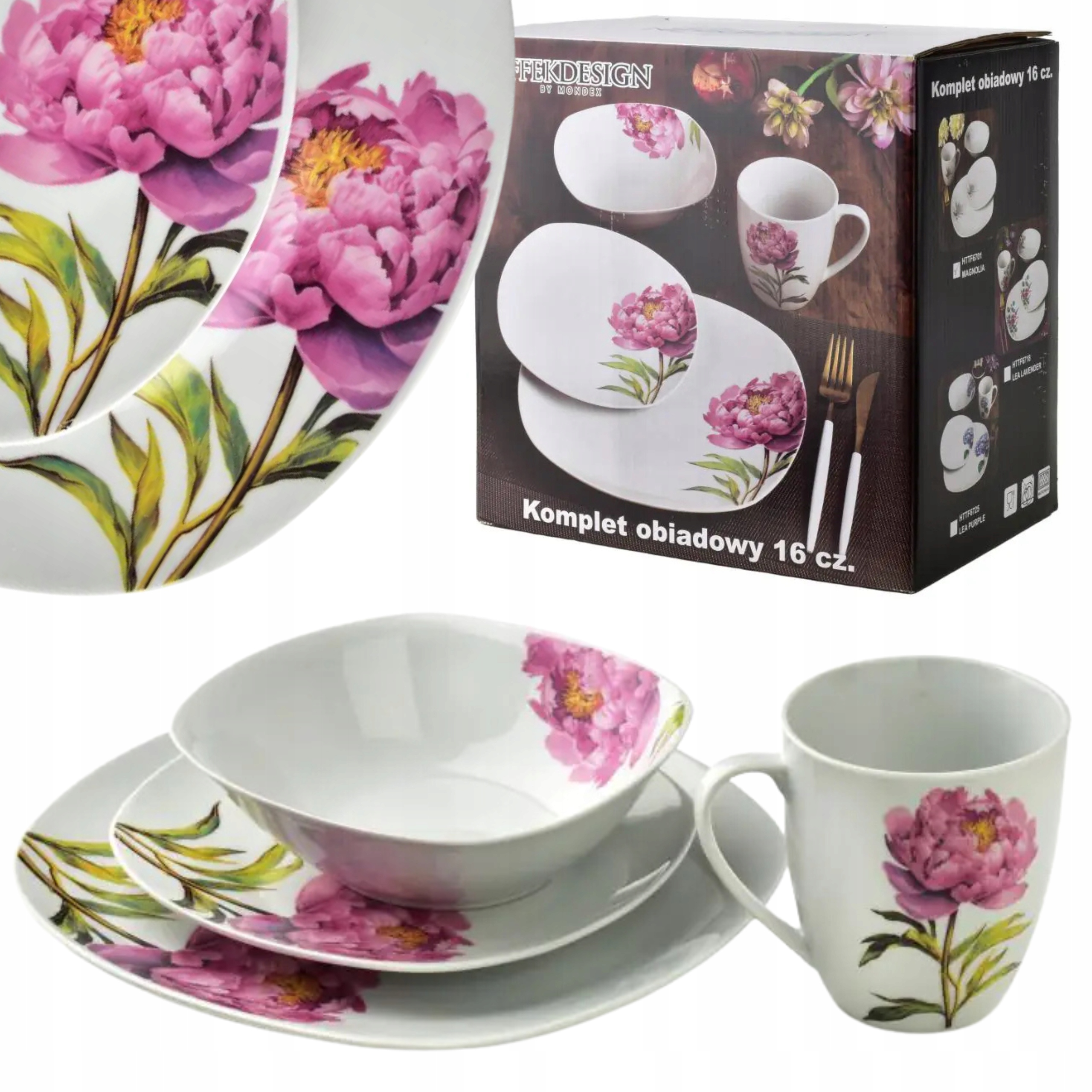 Obedový servis Lea Peony 16 el kvetinový porcelánový komplet