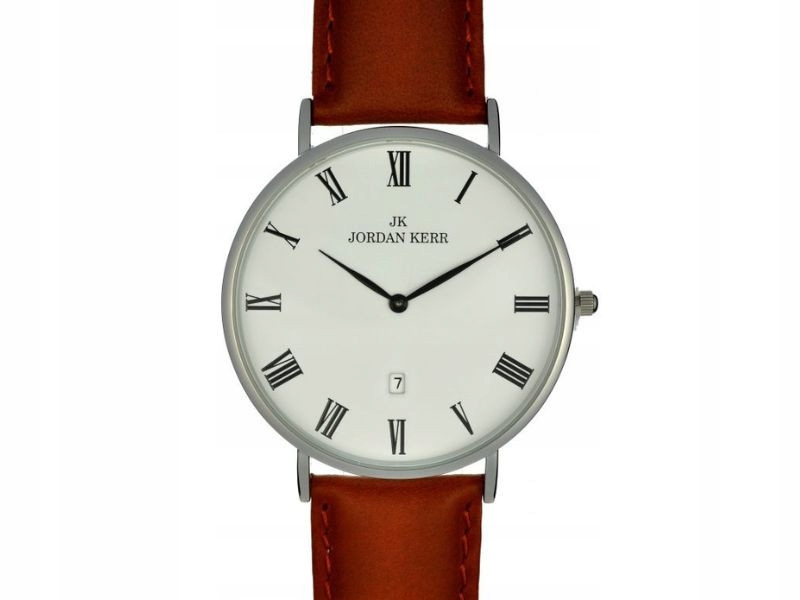 Hnědé pánské hodinky na hnědém koženém řemínku s bílým ciferníkem