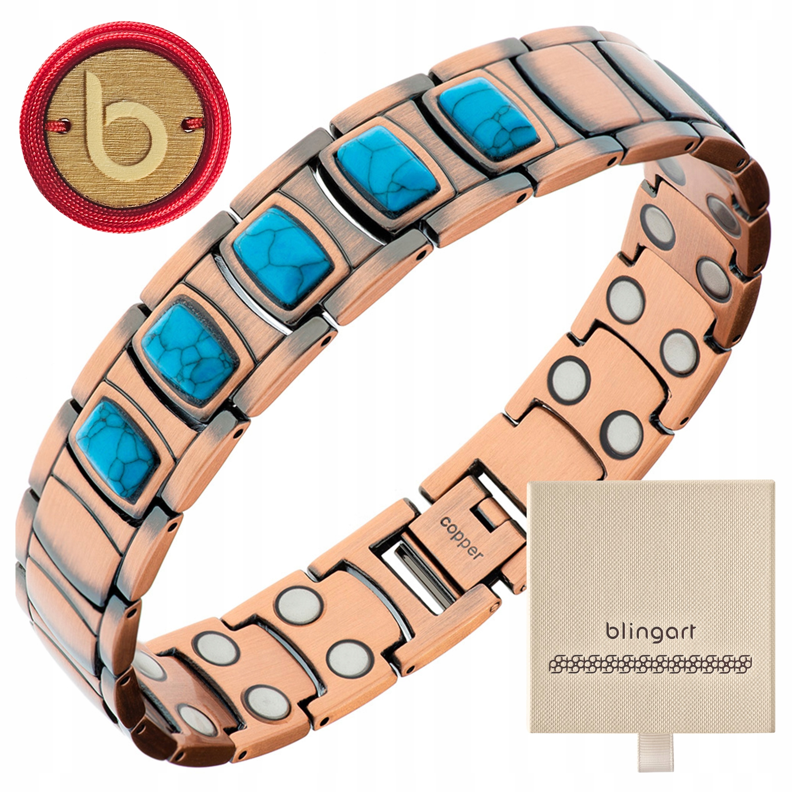 Magnetický měděný náramek Dámský s tyrkysovými kameny Blingart