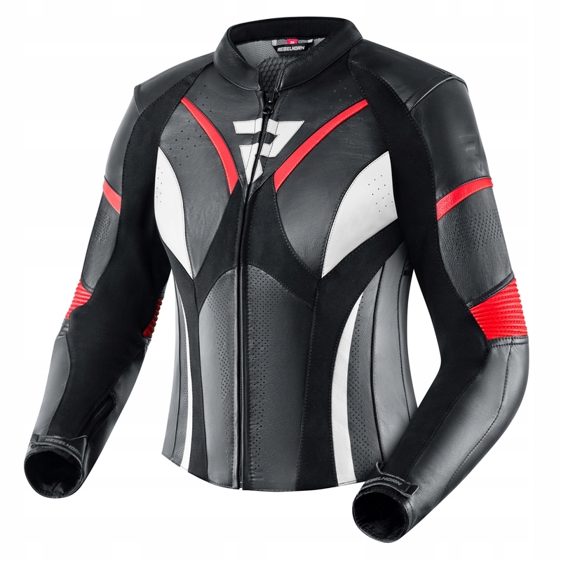 Dámska Kožená Motocyklová Bunda Rebelhorn Rebel Black Fluo Red White (W3