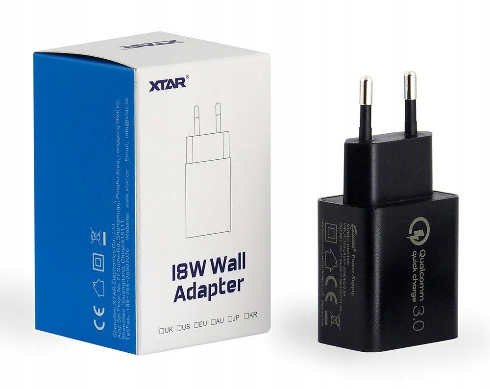 

Ładowarka Usb Xtar Qc 3.0 AC/5V/9V/12V 3A black