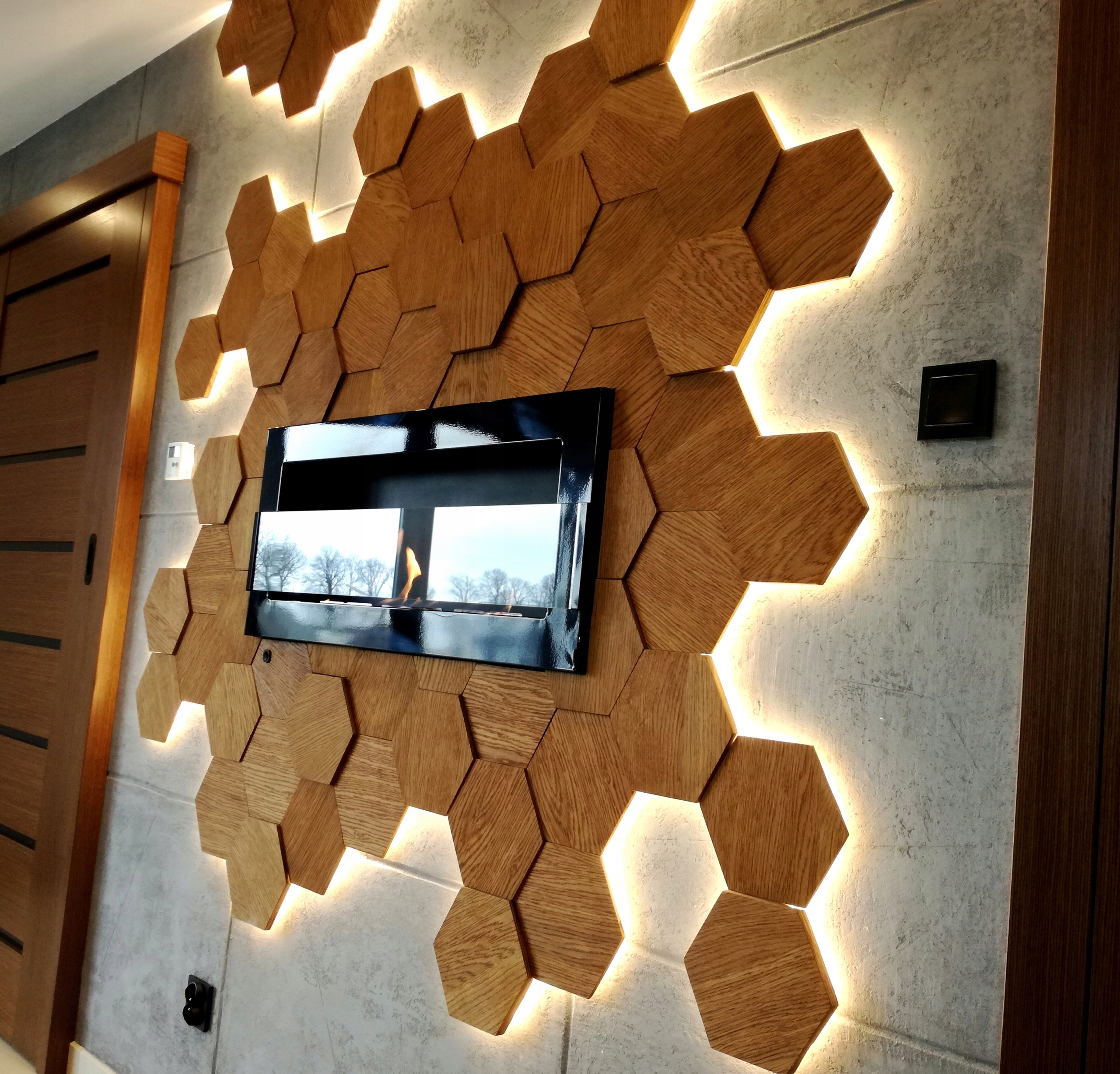 DREWNIANE PANELE ŚCIENNE 3D HEKSAGON PLASTER MIODU Grubość 18 mm