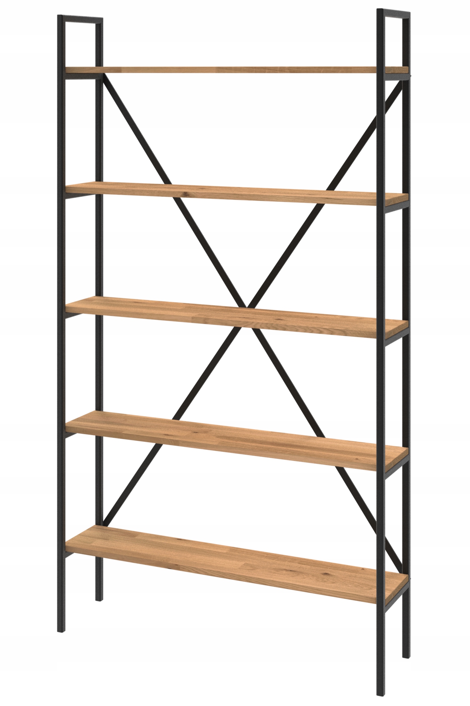 Dřevěný regál loft s kovovými rámy a dubovým dřevem Light 180x80x24