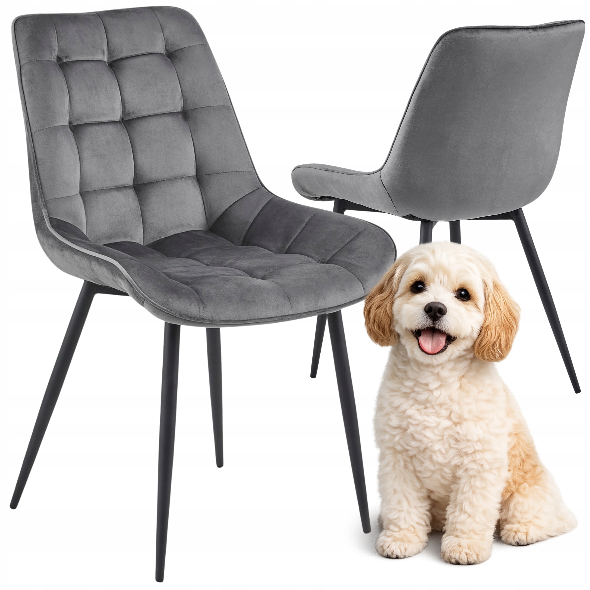 Čalouněné křeslo Pevné, hluboké, prošívané Šedé židle Velurové