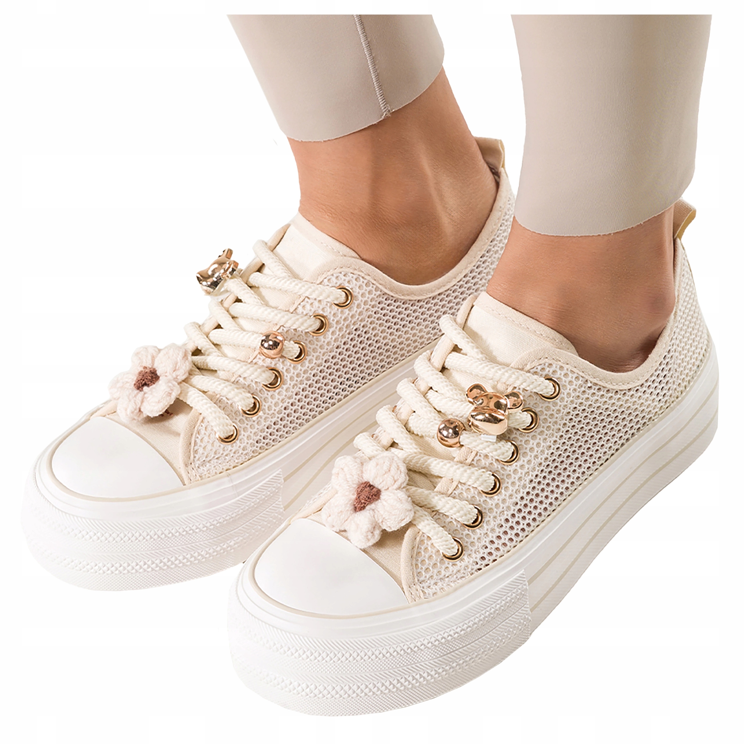 Dámské tenisky Ažurové Krémové Tenisky Na Platformě Šněrovací vel 40
