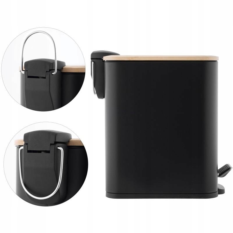 Kosz na śmieci łazienkowy wolno opadajaca pokrywa mały czarny śmietnik YOKA Pojemność 5 l