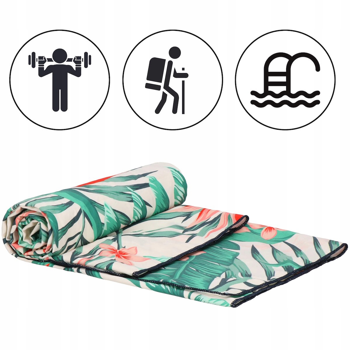 RĘCZNIK KĄPIELOWY SZYBKOSCHNĄCY PLAŻOWY Z MIKROFIBRY 90x180cm SPORTOWY DUŻY Motyw roślinny