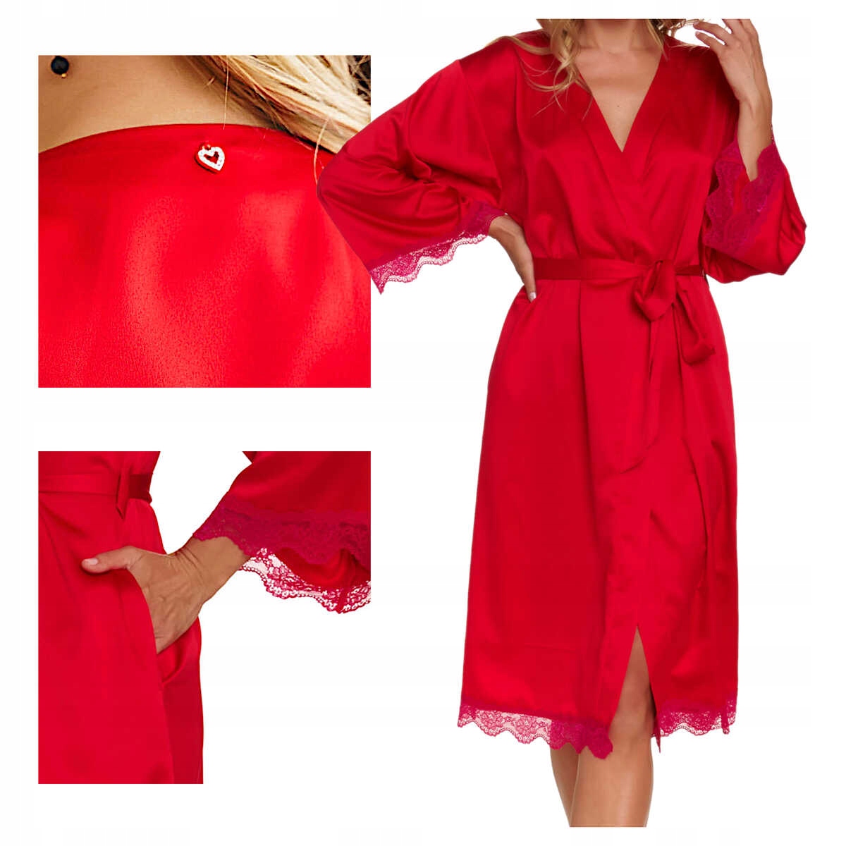 Doctornap Dámský saténový dlouhý župan Sww 7173 scarlet červený S/m