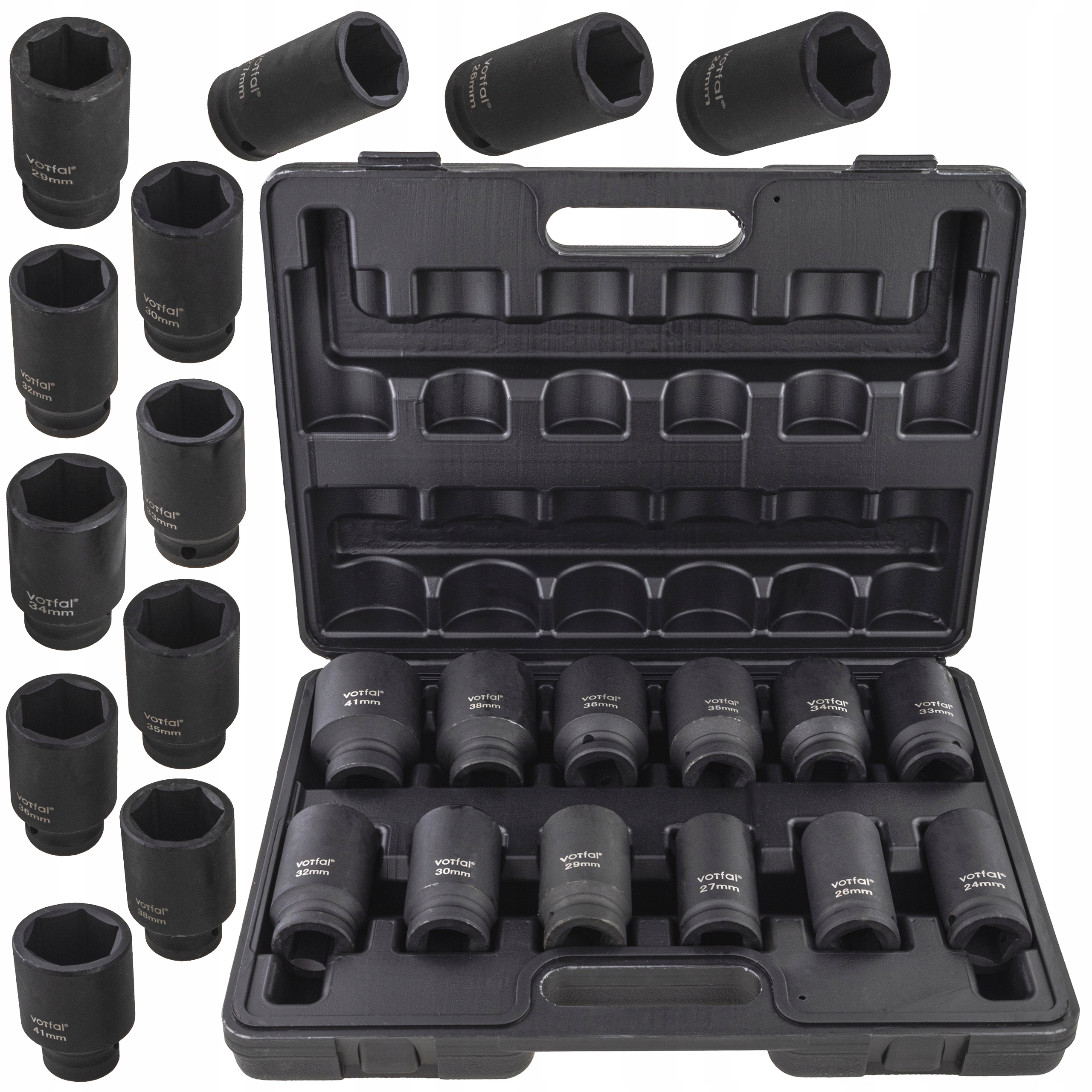 Zestaw Nasadek Udarowych 24-41 MM Nasadki Udarowe 3/4 Udar 16 El Walizka