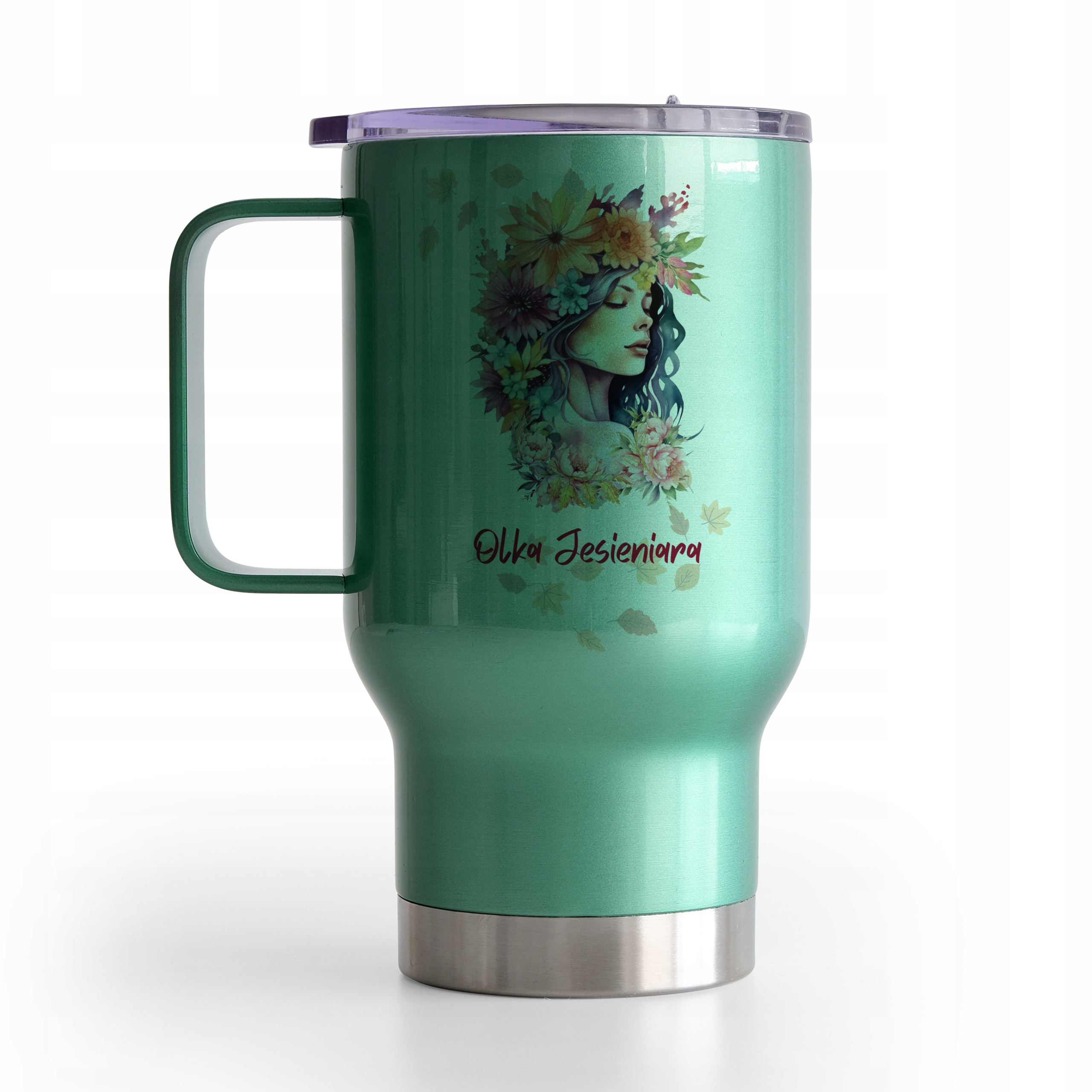 Termohrnek zelený 300 ml se jménem pro podzimního dárek s rukojetí