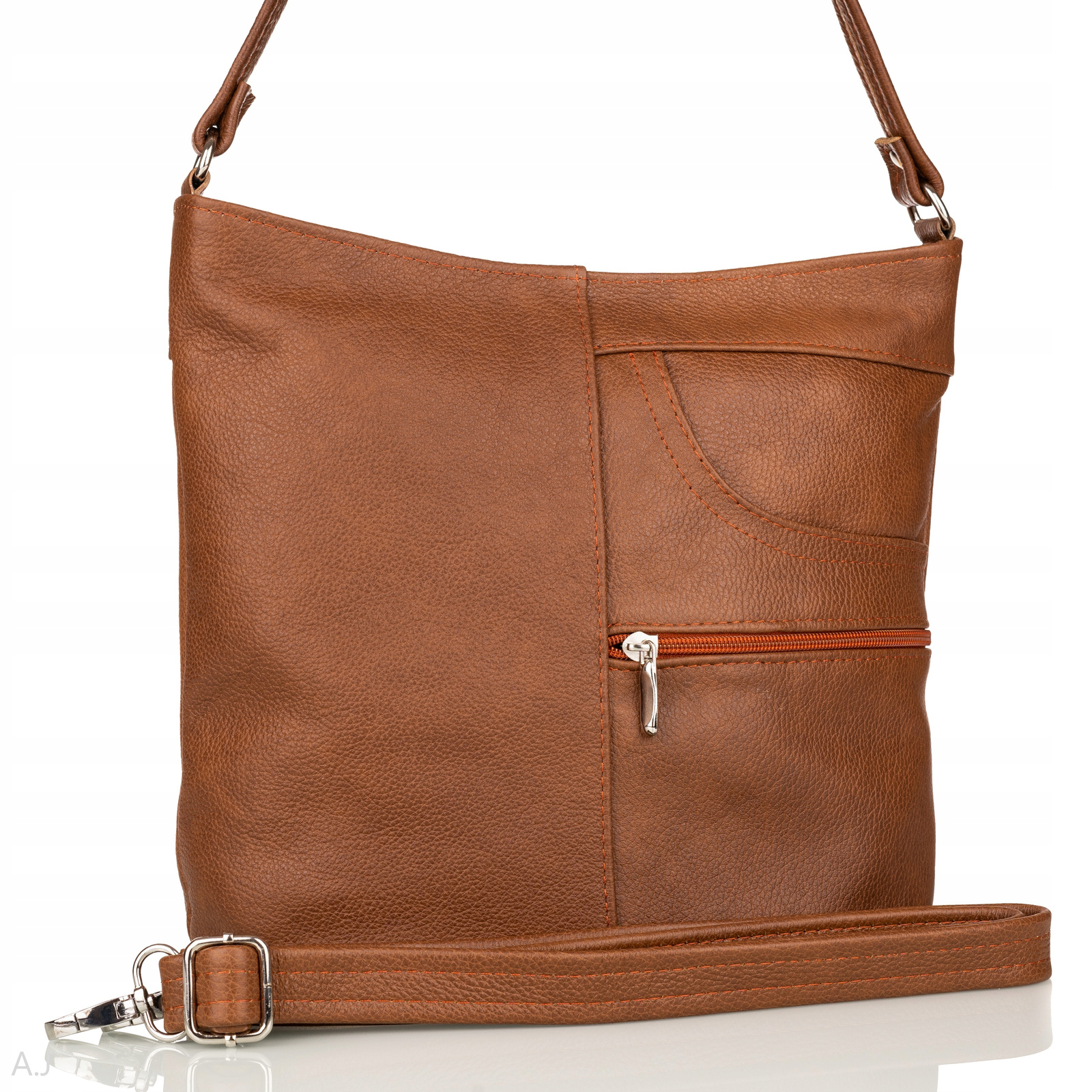 Dámská kožená kabelka velká kabelka přes rameno z přírodní kůže s dlouhým pásek