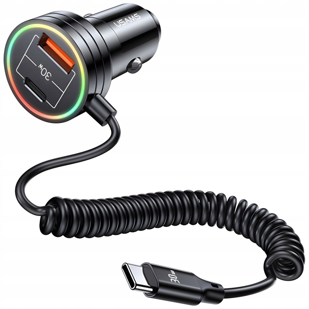 Usams Ład. sam. 2xUSB-C 1xUSB-A C33 60Wwith spring cable Fast Charge czarny