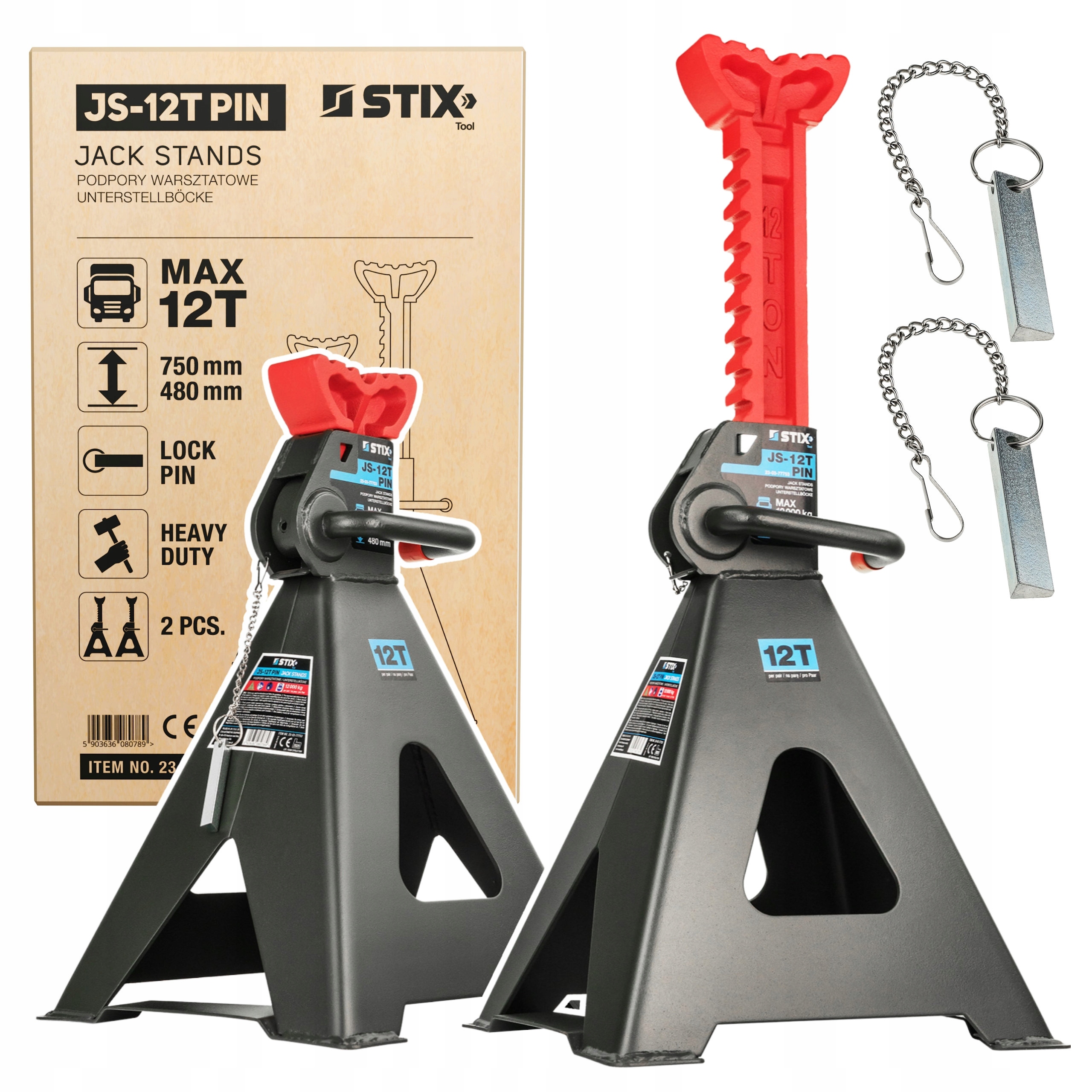 2X Kobylky Podstavce 12T Pod Auto Podpery Regulovateľné S Pin Zámkom Stix