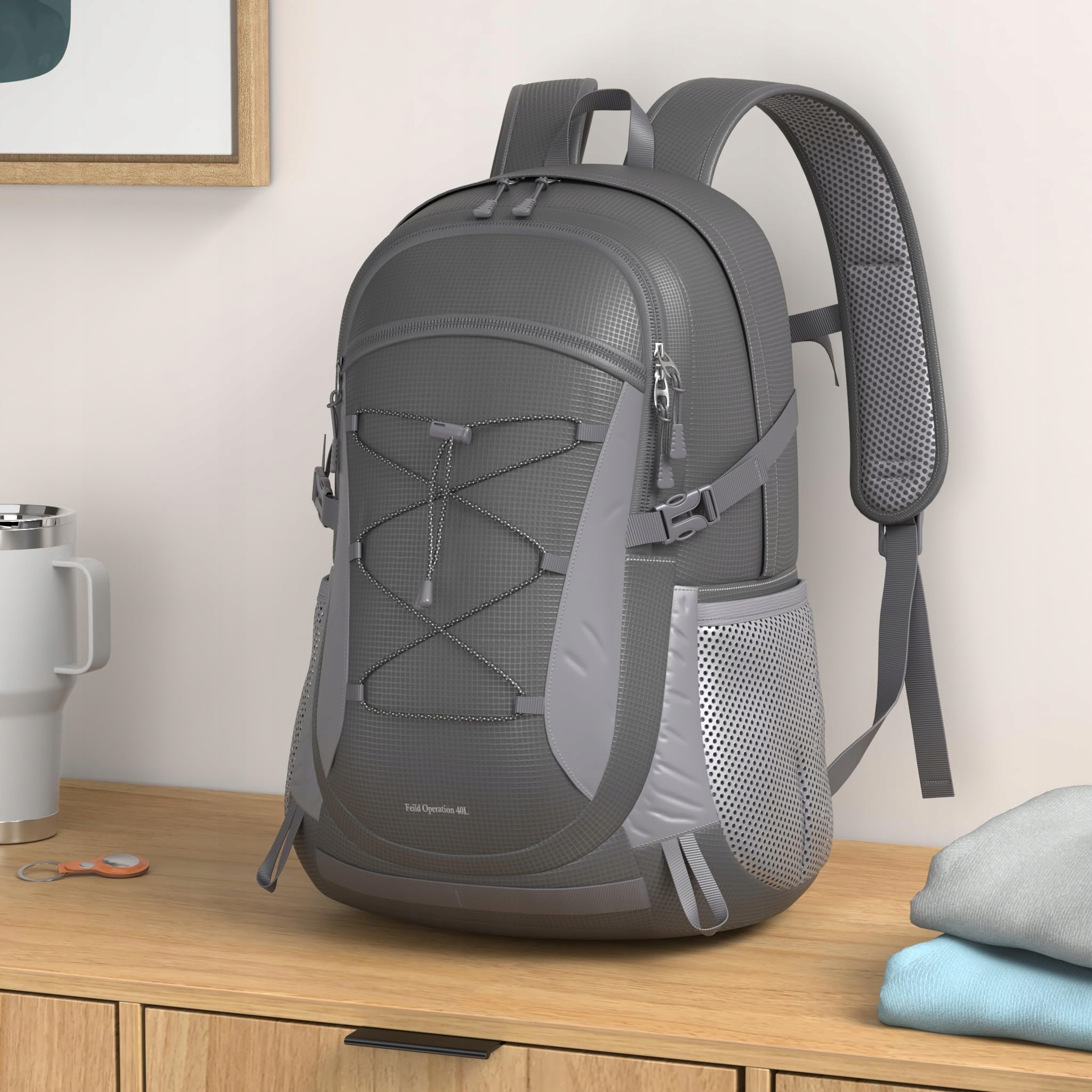 RAINSMORE 40L Wodoodporny Plecak Turystyczny Czarne — miniatura 2
