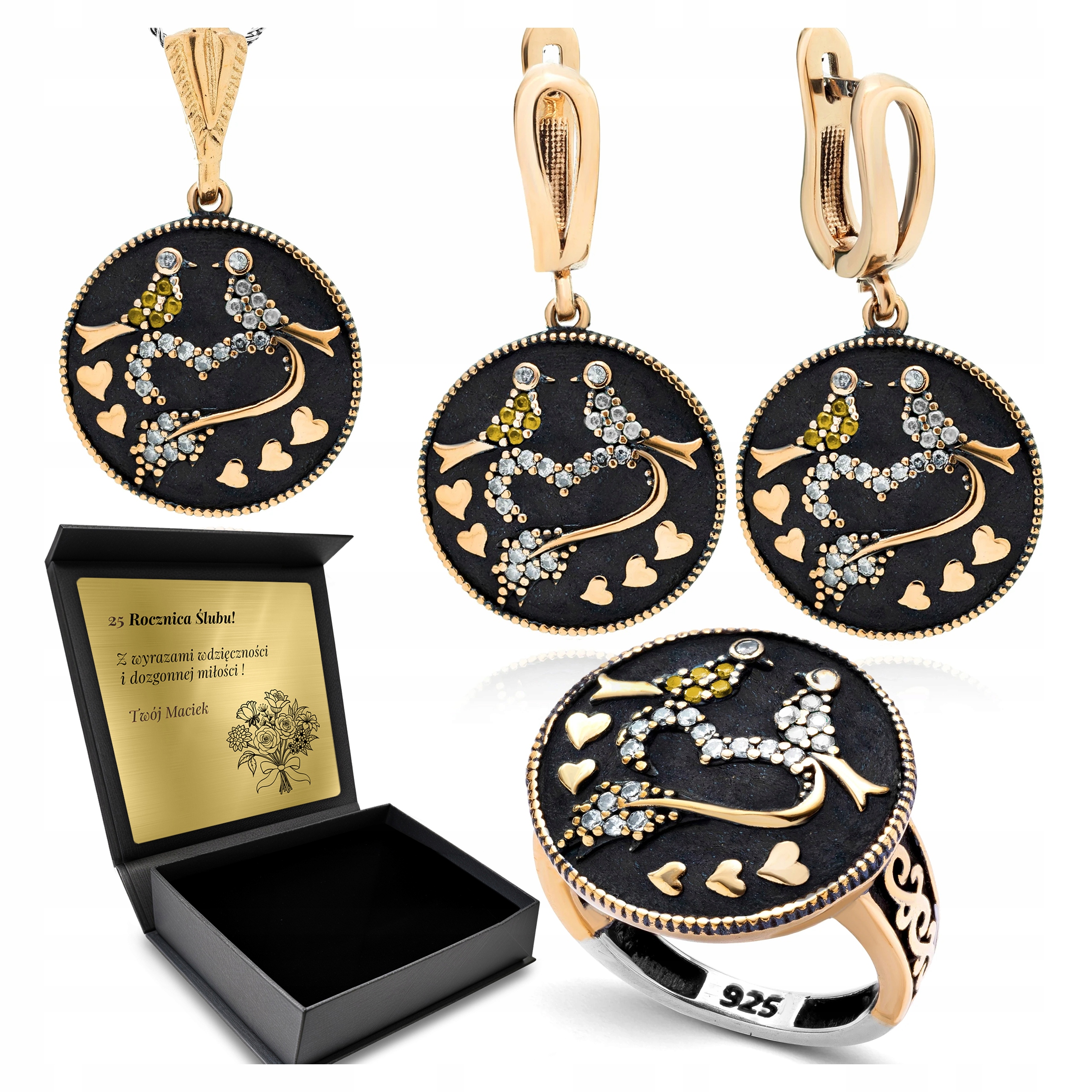 Komplet Stříbrných Šperků 925 Zirkony Dárek pro ženu Gravírování Bonus