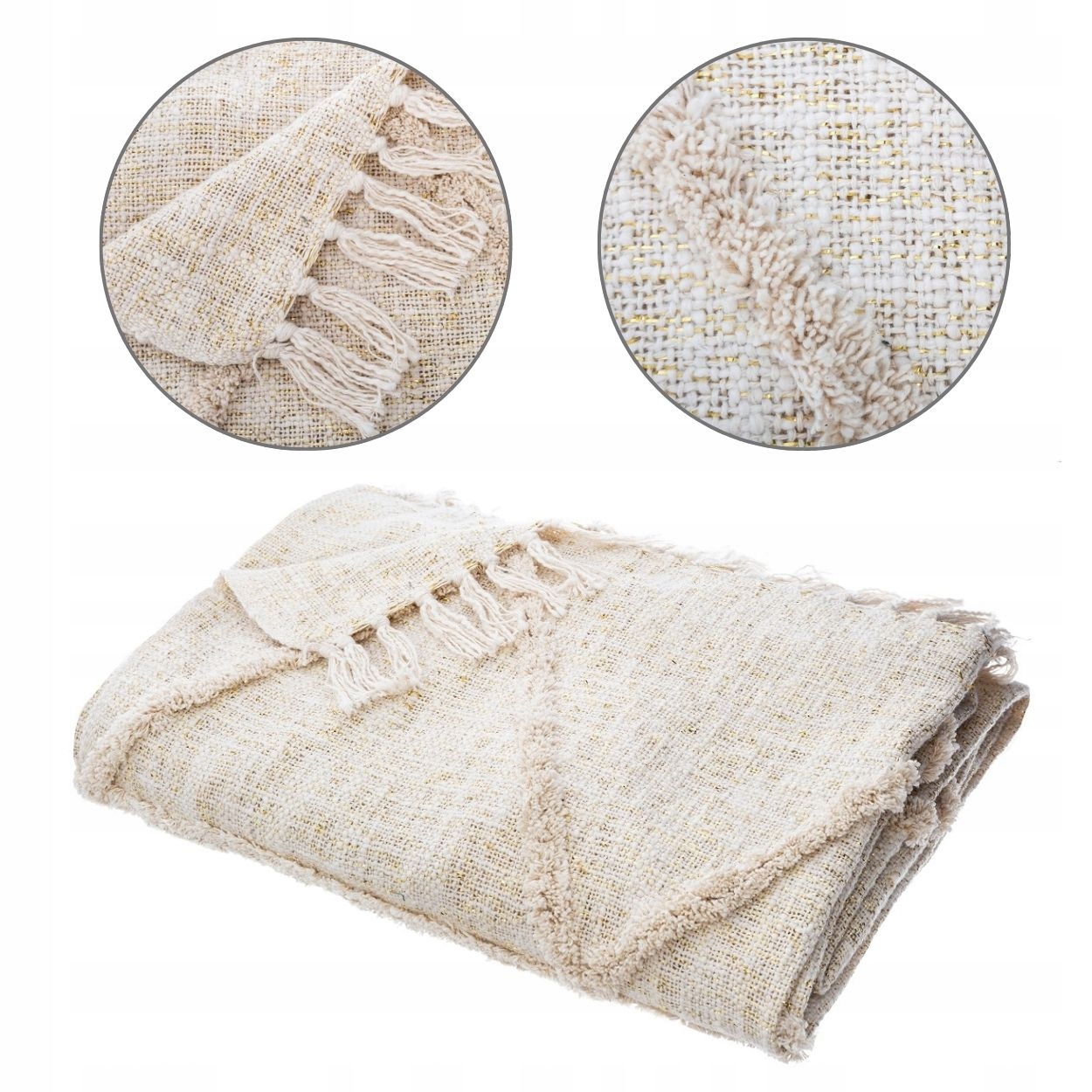 Dekorativní pléd Boho 130 x 180 cm béžová ložnice