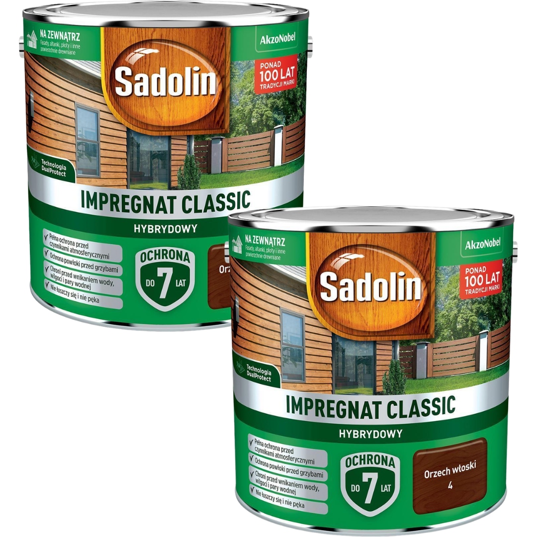 Set Sadolin Classic 2x2,5 Hybridní Impregnat Na Dřevo Vlašský Ořech 5L