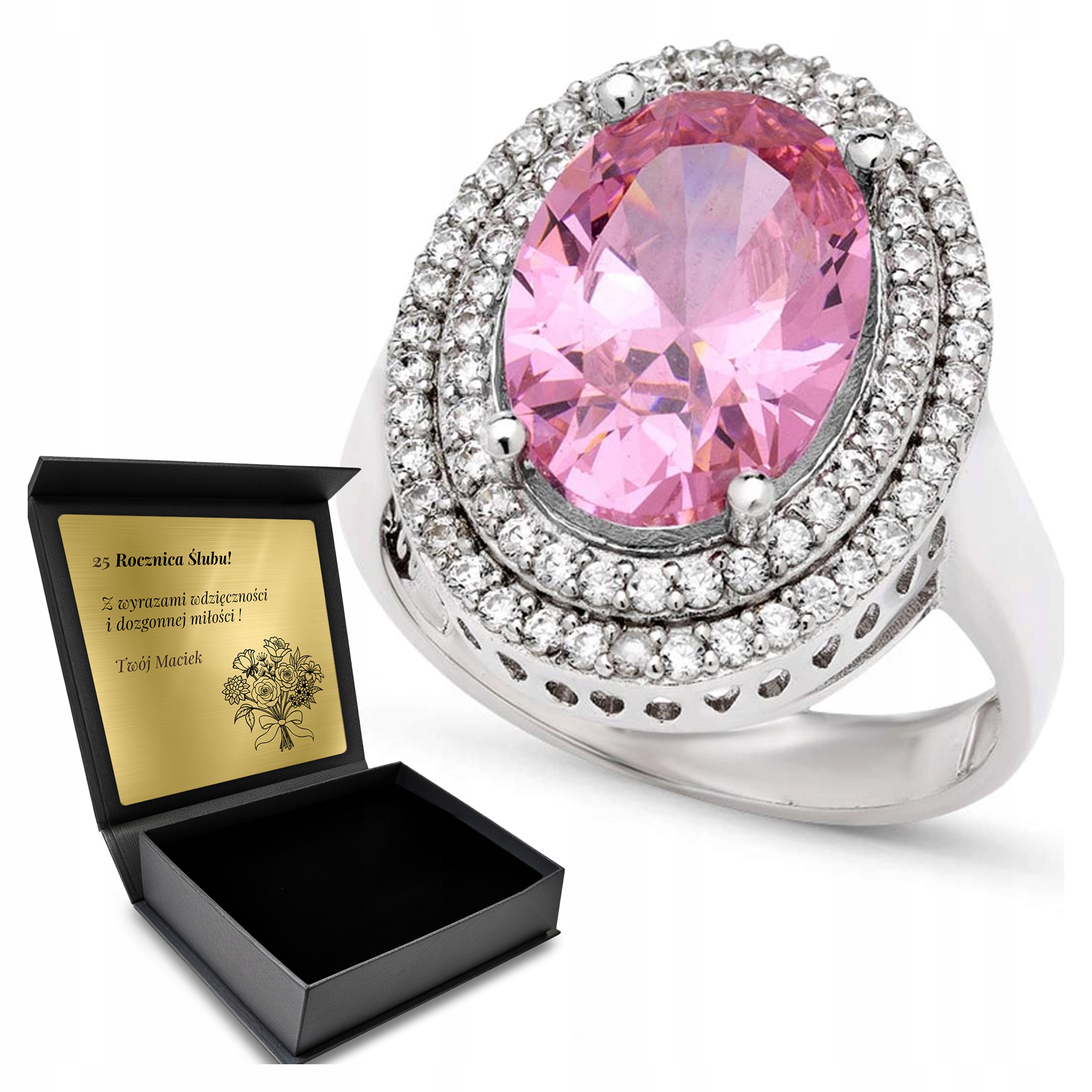 Prstýnek 925 Zirkony A Topaz Dárek pro ženu Gravírování