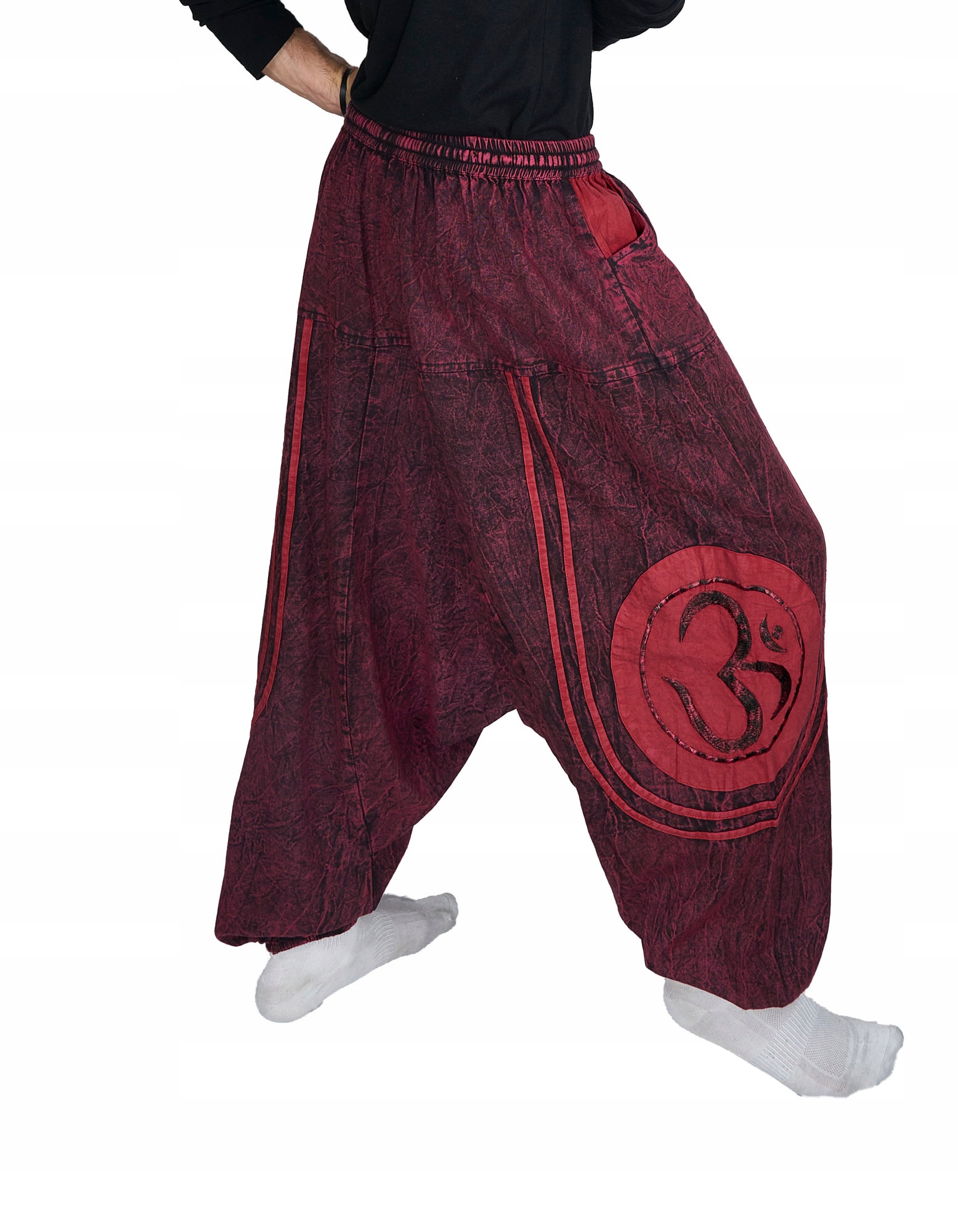 Šedé bavlněné hippie kalhoty etno Alladynki Pumpy Haremki červené