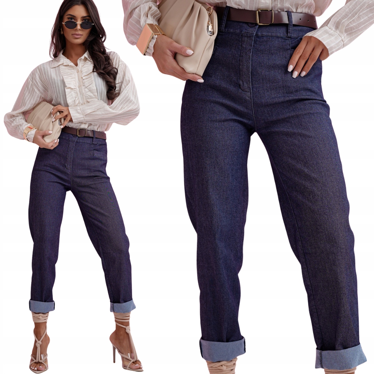 Dámské džínové kalhoty typu balloon s páskem, módní střih 53513 L/XL