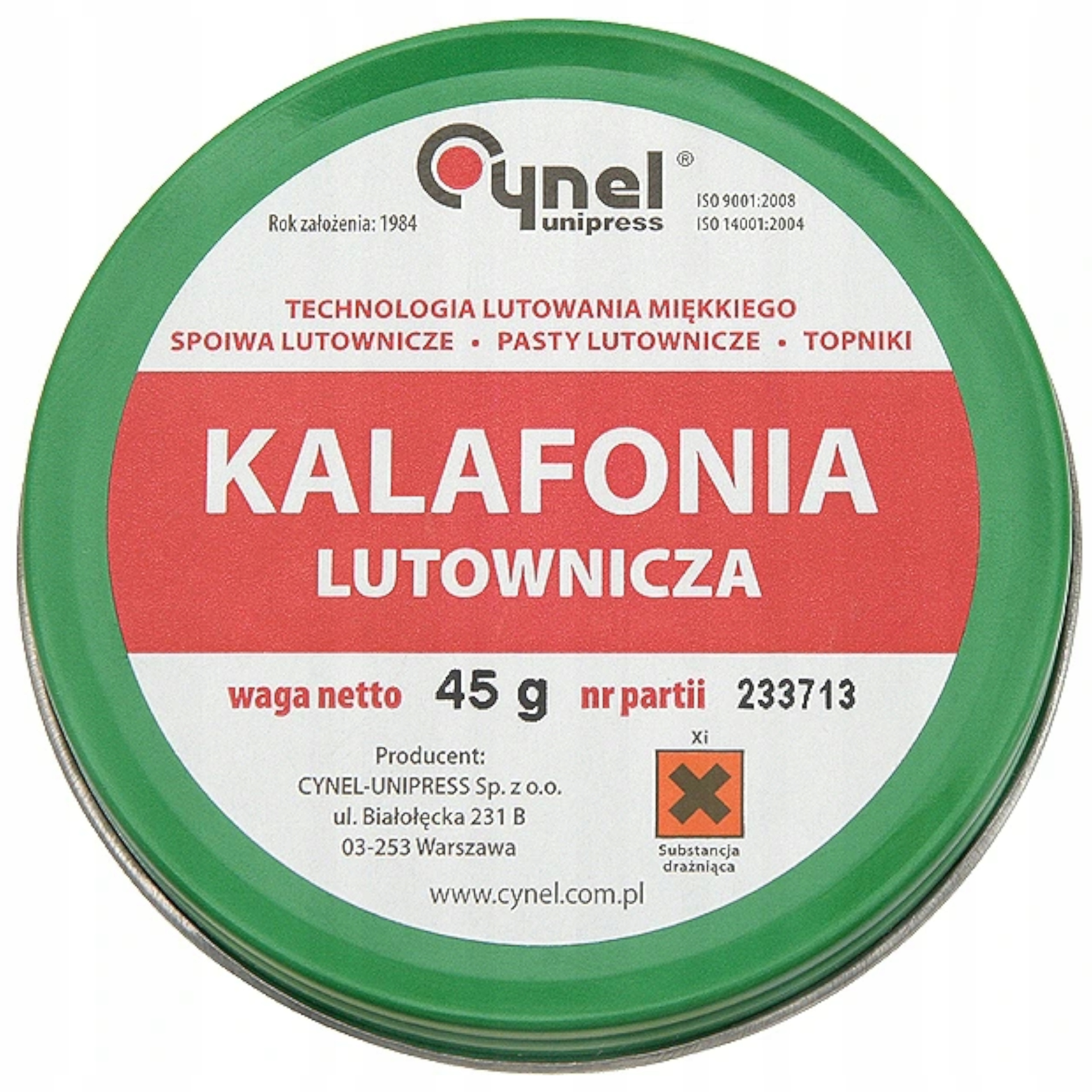 

Kalafonia lutownicza Cynel do lutowania topnik 45g