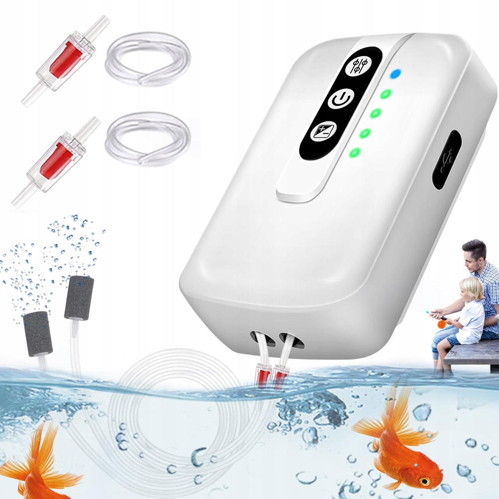 Levně Provzdušňovací Pumpa 2000MAH 2 Výstupy 3 L/min Pro Akvárium