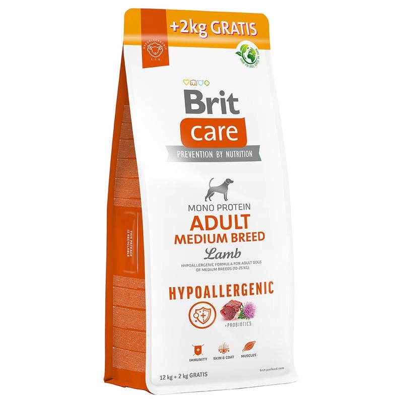 Levně Brit Care Hypoallergenic Adult Medium Breed Jehněčí a rýže 12 kg 2 kg