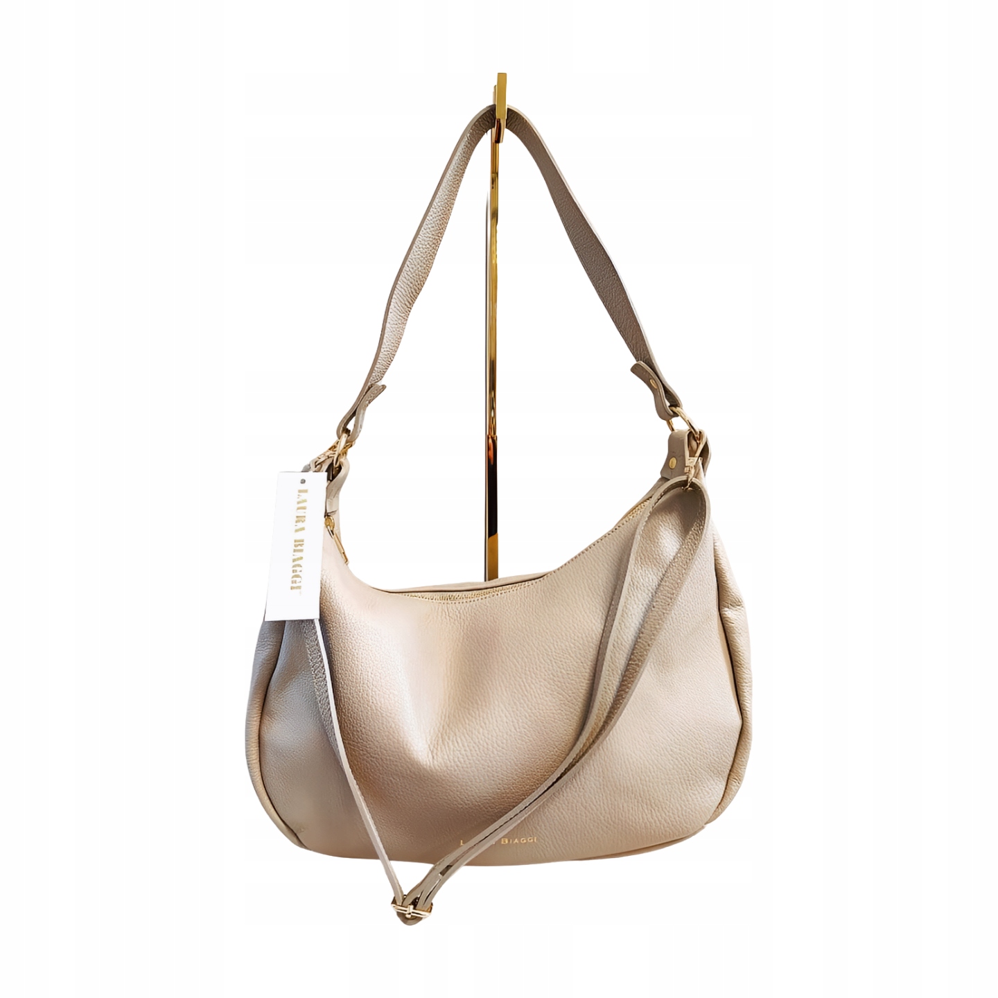 Laura Biaggi kožená taška na rameno, béžová