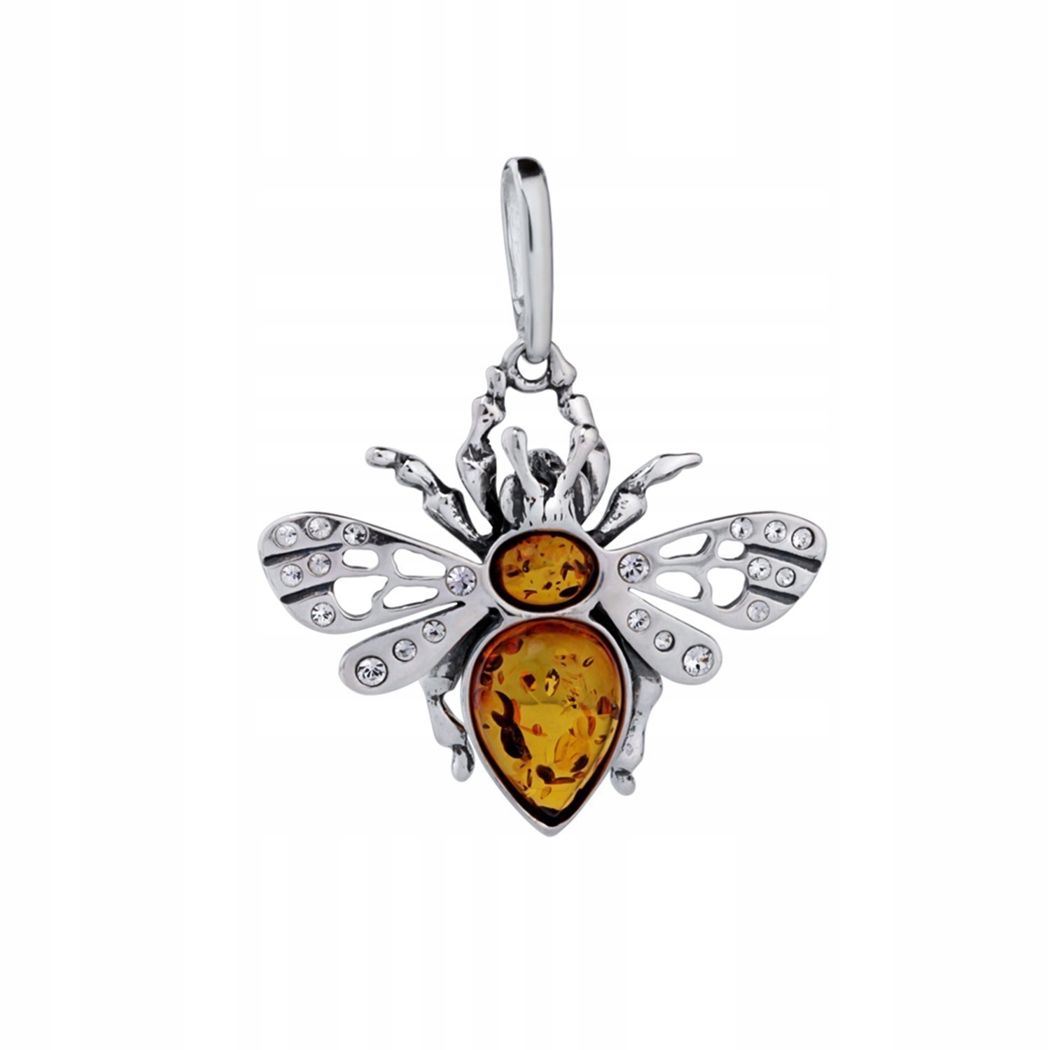 Stříbrný Přívěsek Včela S Jantarem A Zirkony