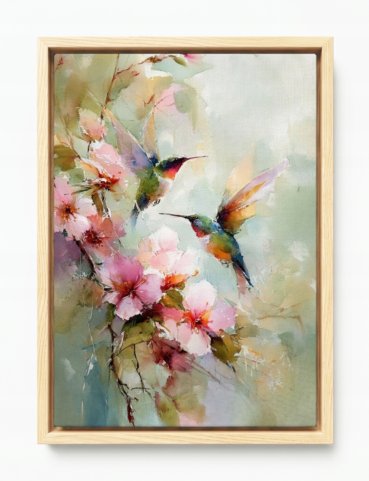 Obraz Rám Americký Box Akvarel Příroda Květiny Pták Kolibřík Boho 40x60