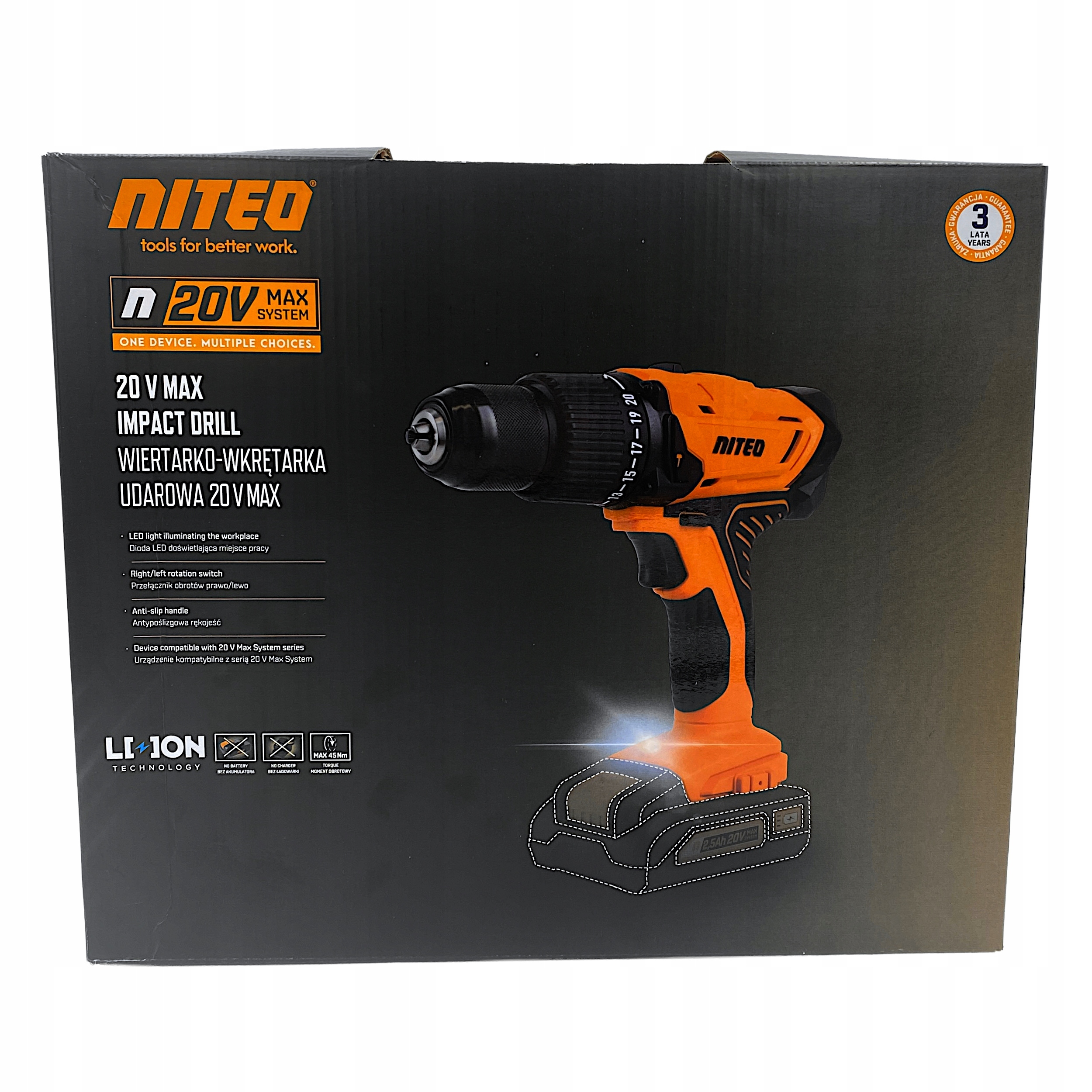 Akumulatorowa Wiertarko-wkrętarka udarowa 20V Max Niteo