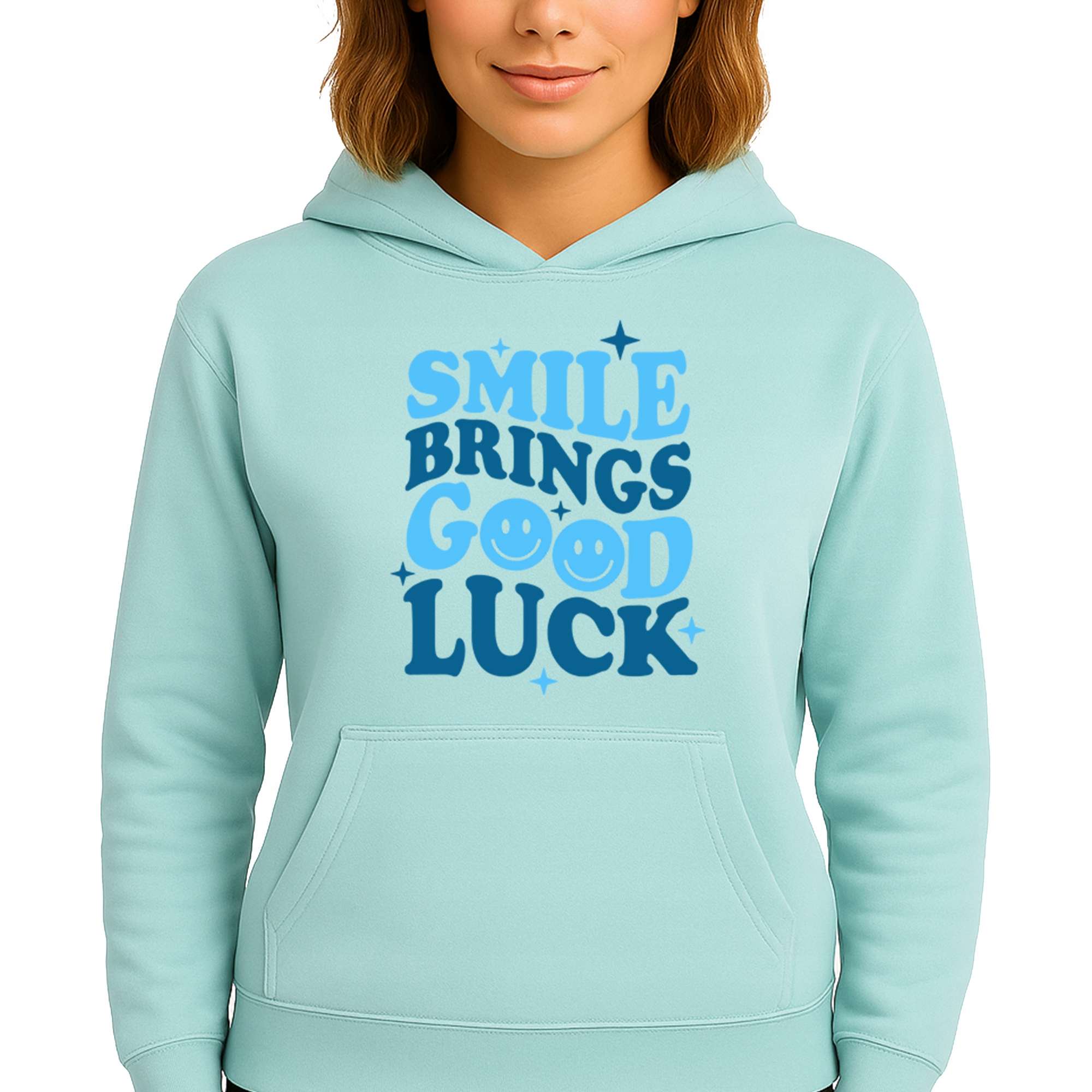Mikina Mátová Hoodie Kapuce Bavlněná Smile Brings Good Luck M