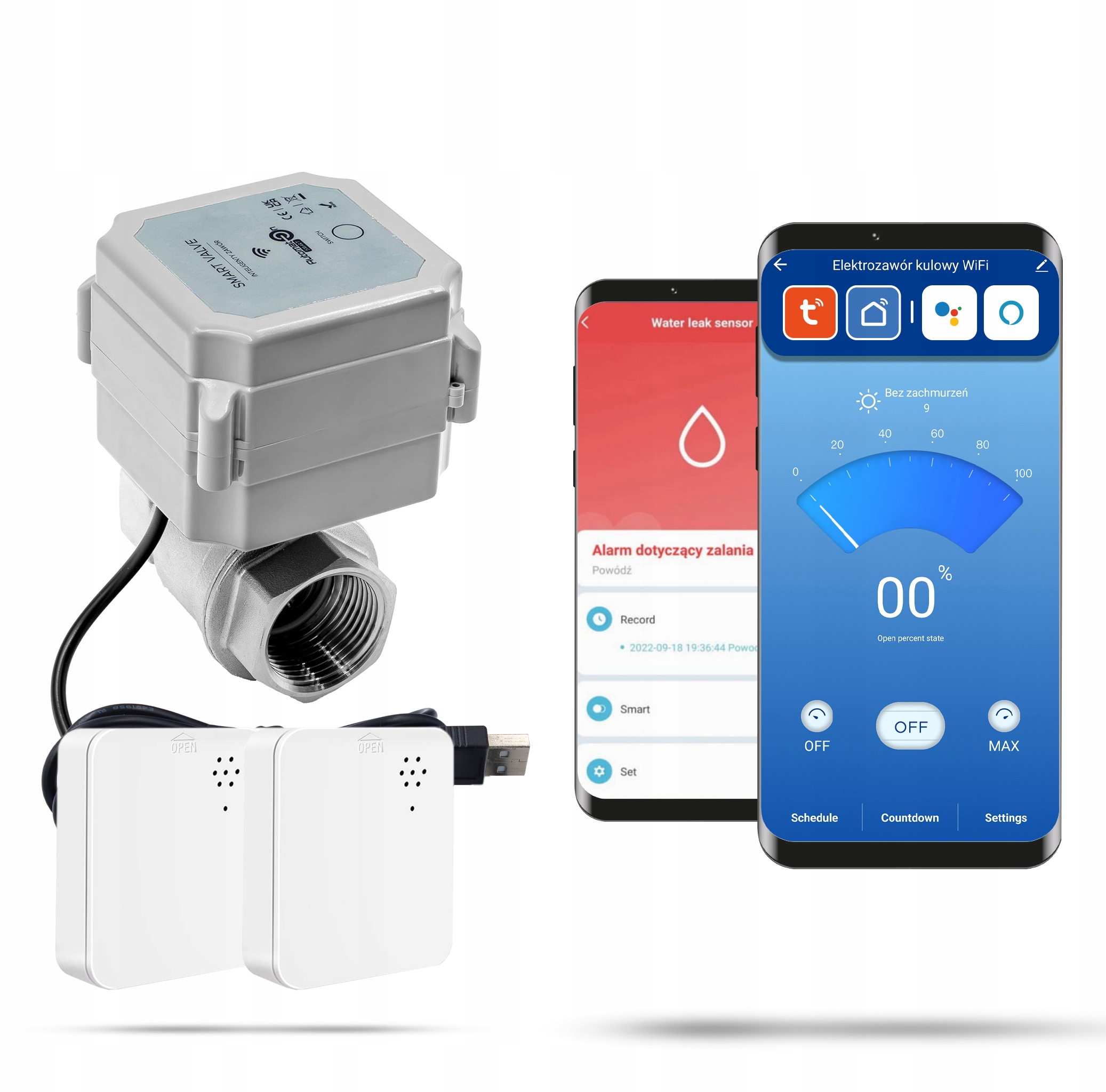 Bezdrôtový systém proti zaplaveniu WiFi Tuya Elektroguľový ventil DN20