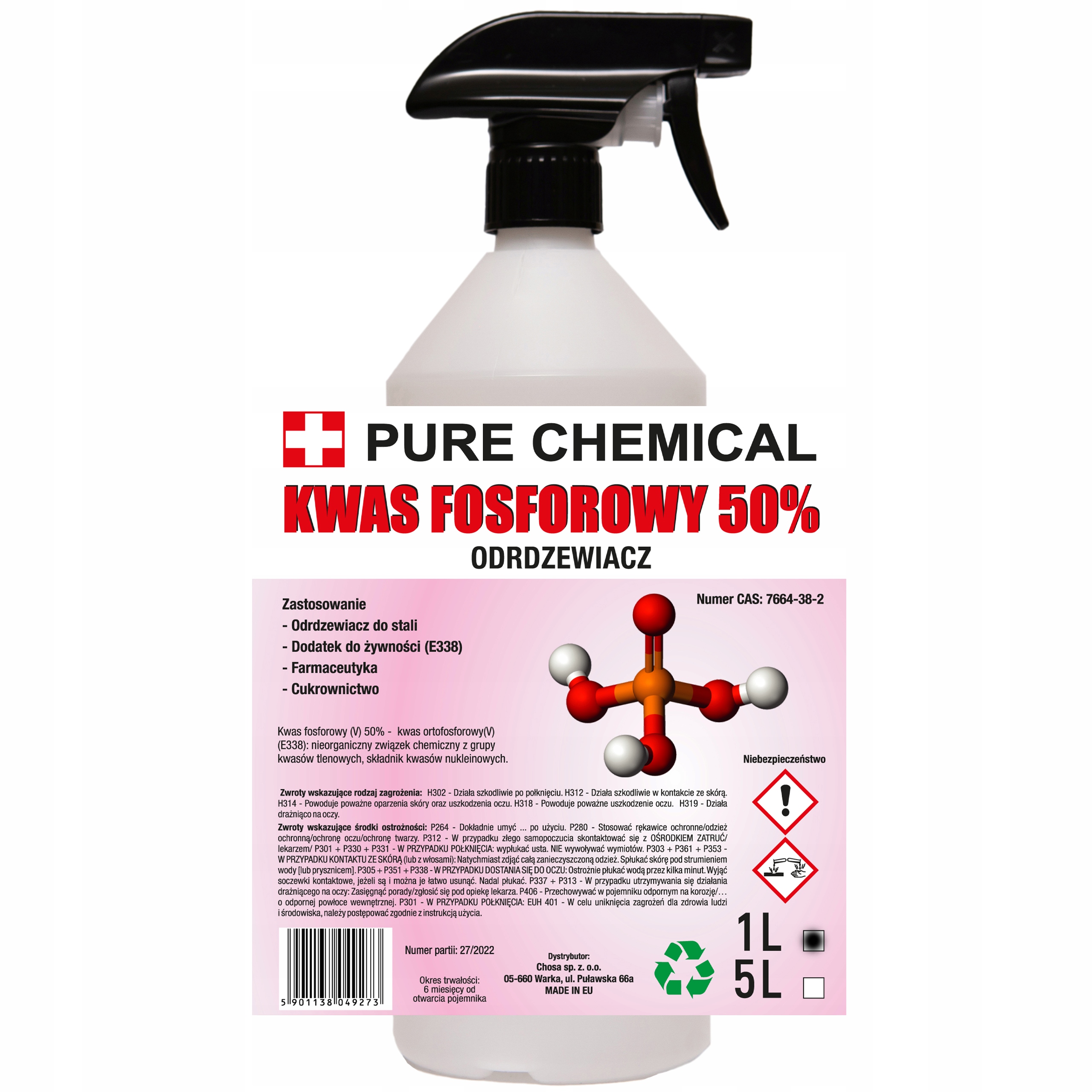 ODRDZEWIACZ DO STALII ŻELIWA KWAS FOSFOROWY 1L 50%