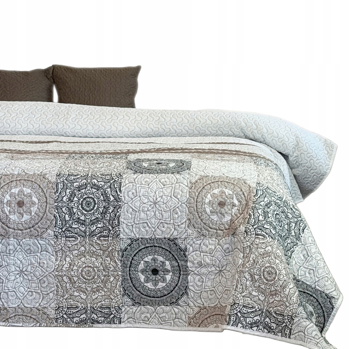 Dwustronna Narzuta na Łóżko Tavira Pled Kapa Beż Brąz 220x240 cm poszewki